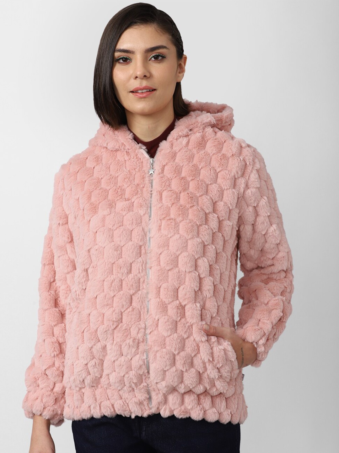 

FOREVER 21 Women Pink Geometric Quilted Jacket