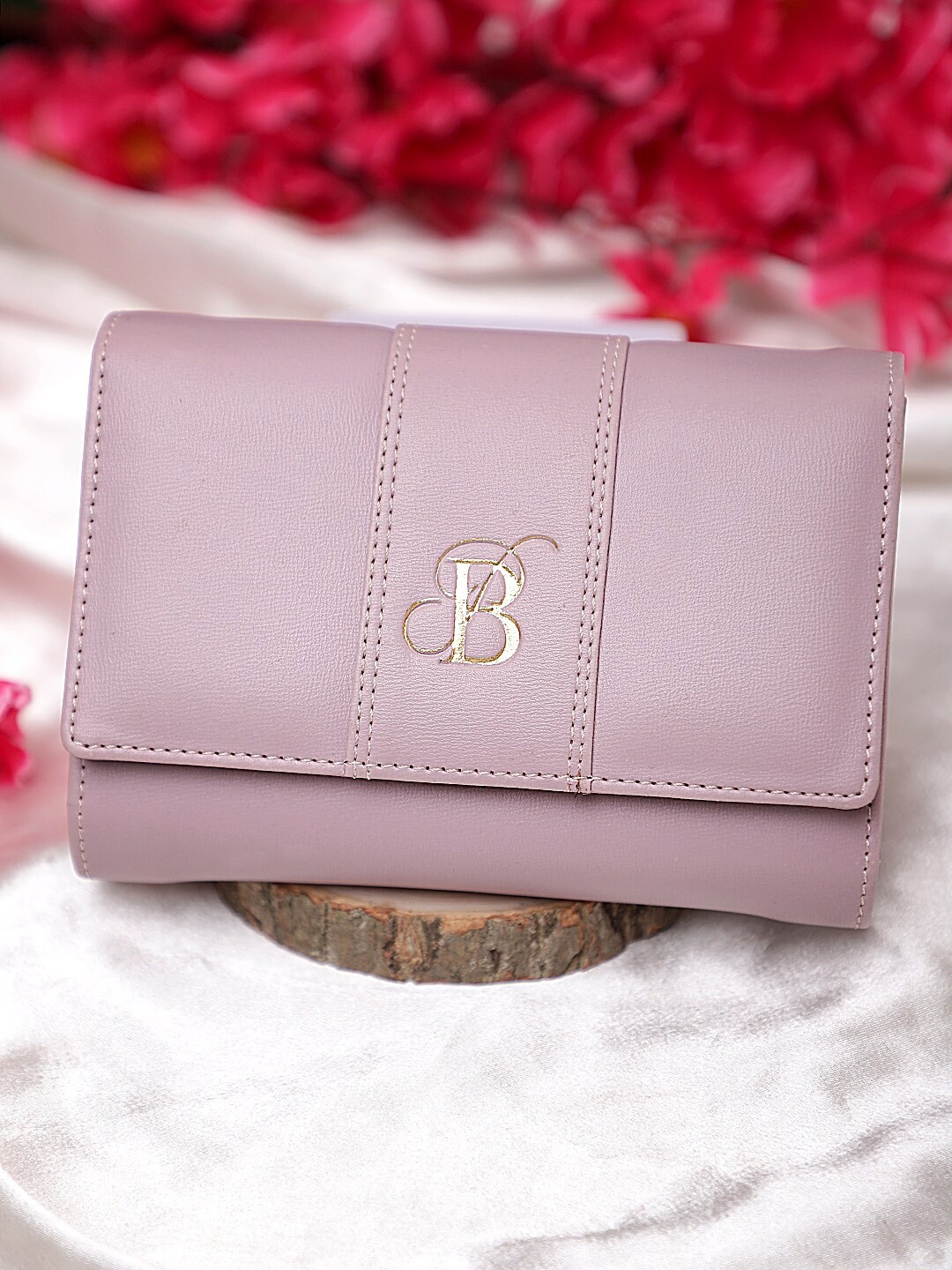 

Bag Pepper Pink & Gold-Toned PU Leather Foldover Clutch