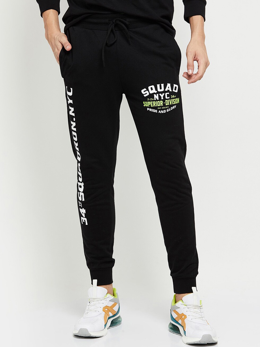 

max Men Black Typography Printed Cotton Joggers