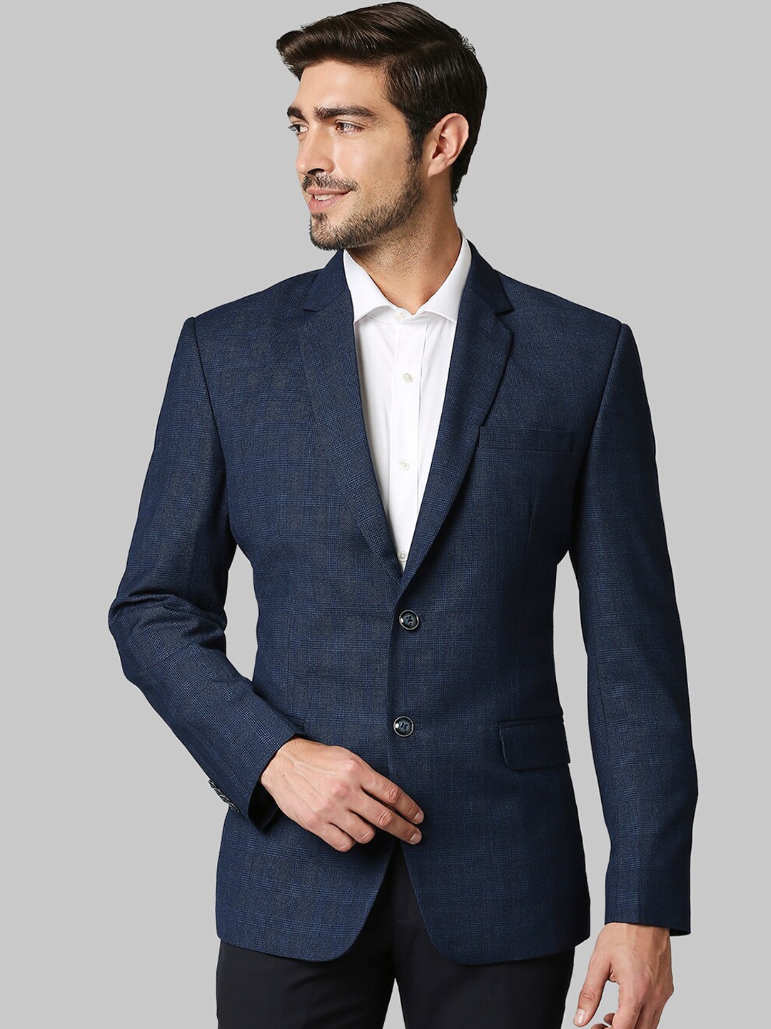 

Raymond Men Blue Checked Single Breasted Formal Blazer