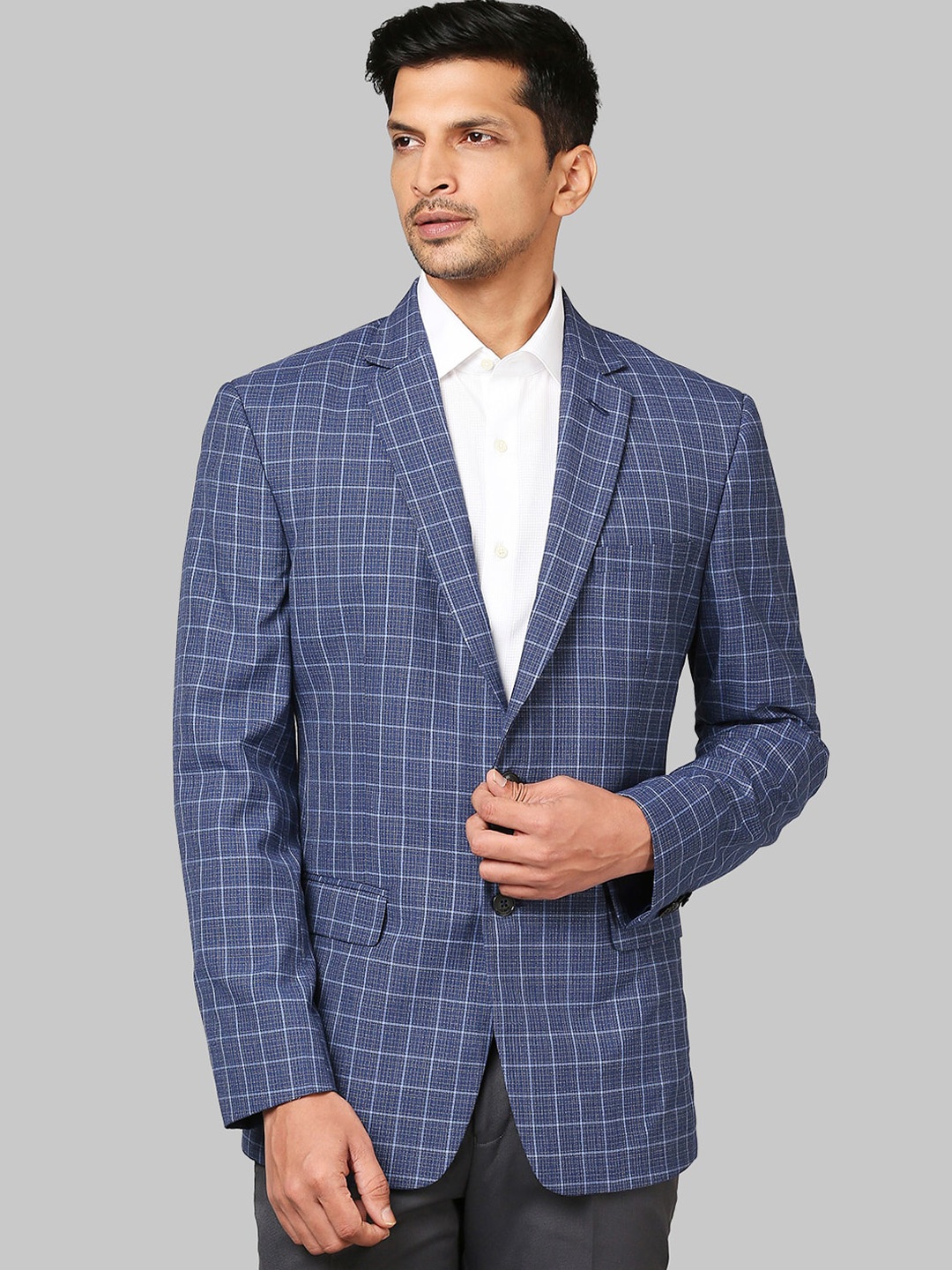 

Raymond Men Blue Checked Single-Breasted Formal Blazer