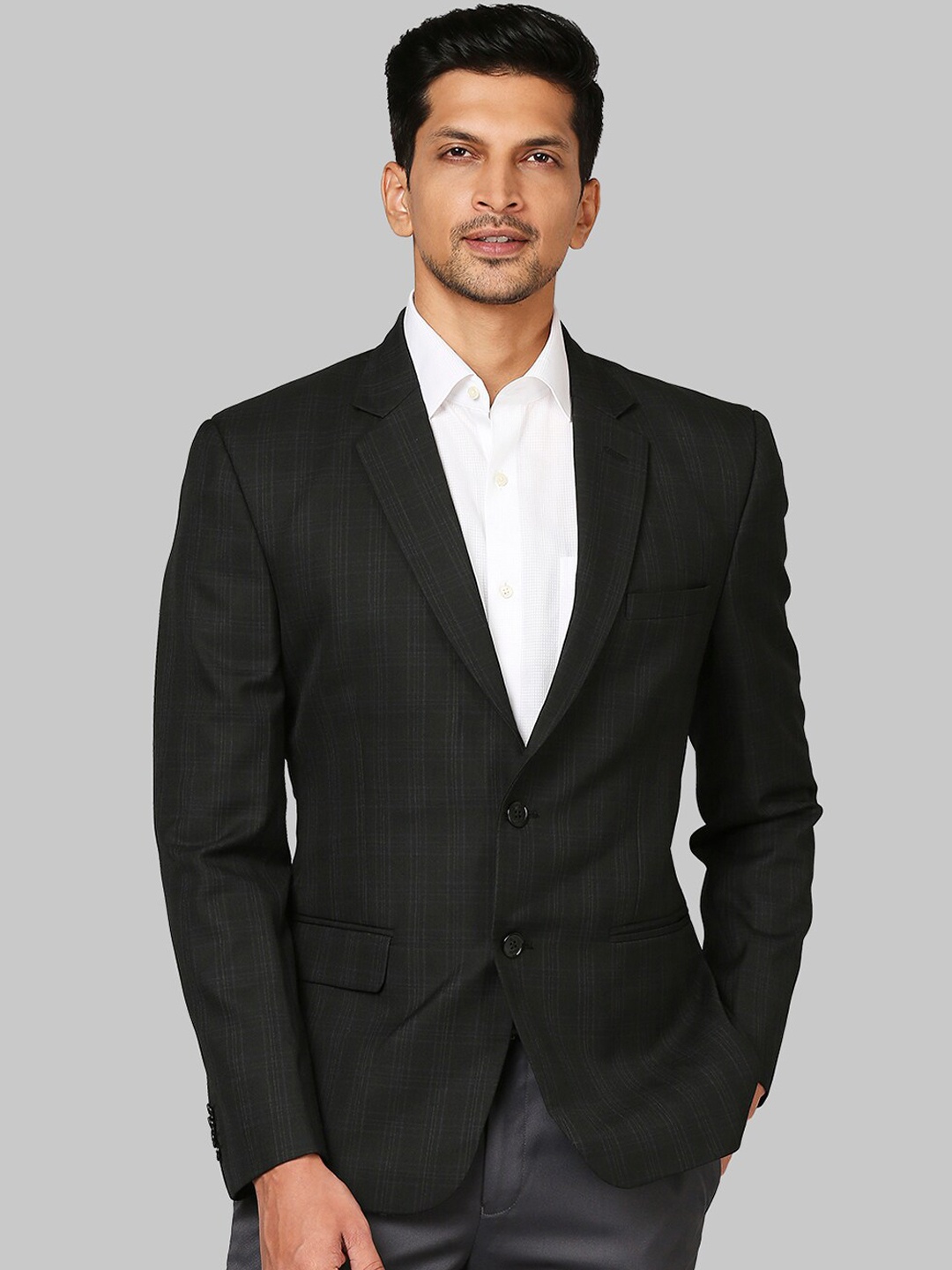 

Raymond Men Black Checked Single-Breasted Formal Blazers