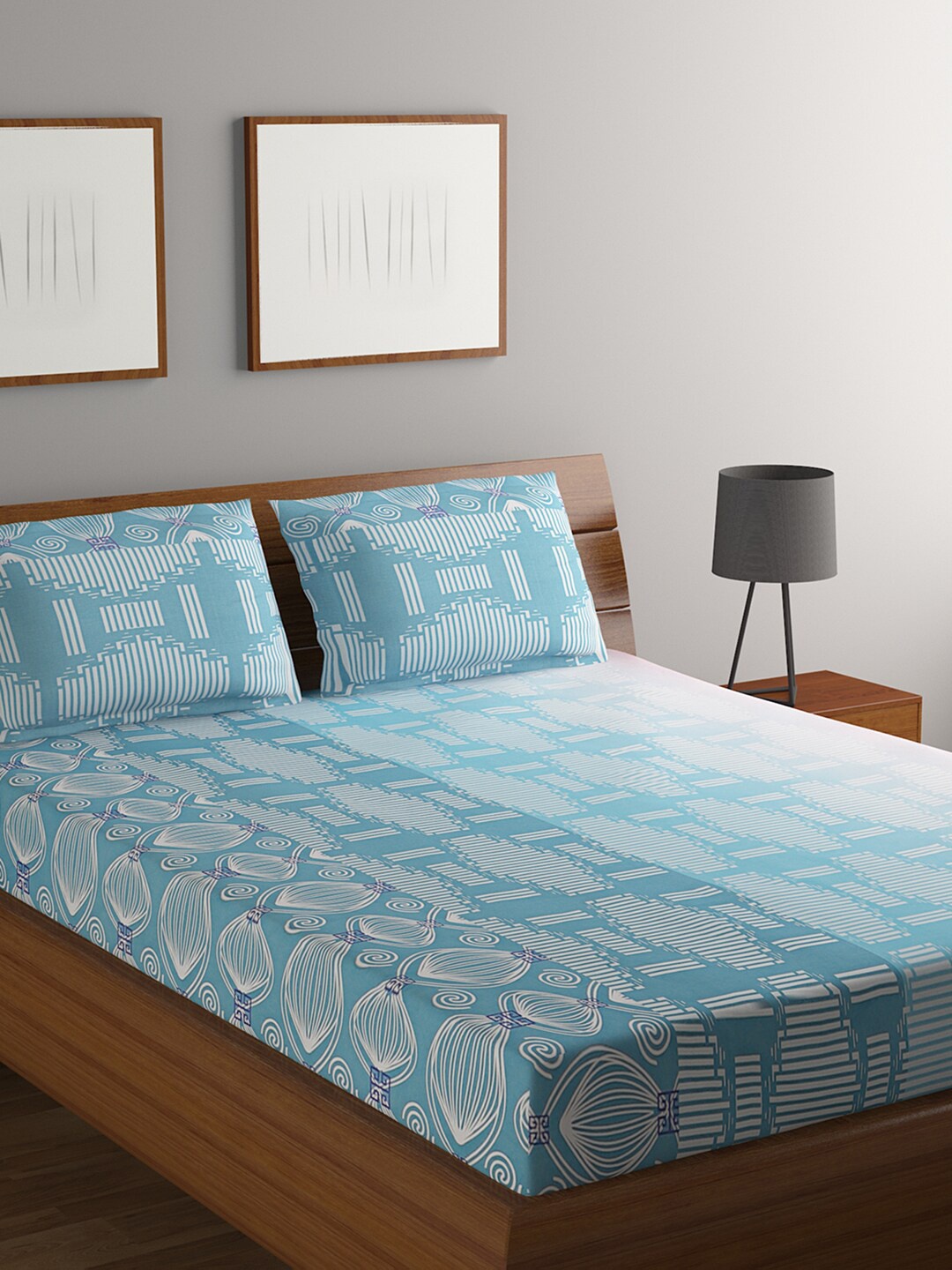 

BOMBAY DYEING Blue & White 180 TC Pure Cotton King Bedsheet with 2 Pillow Covers