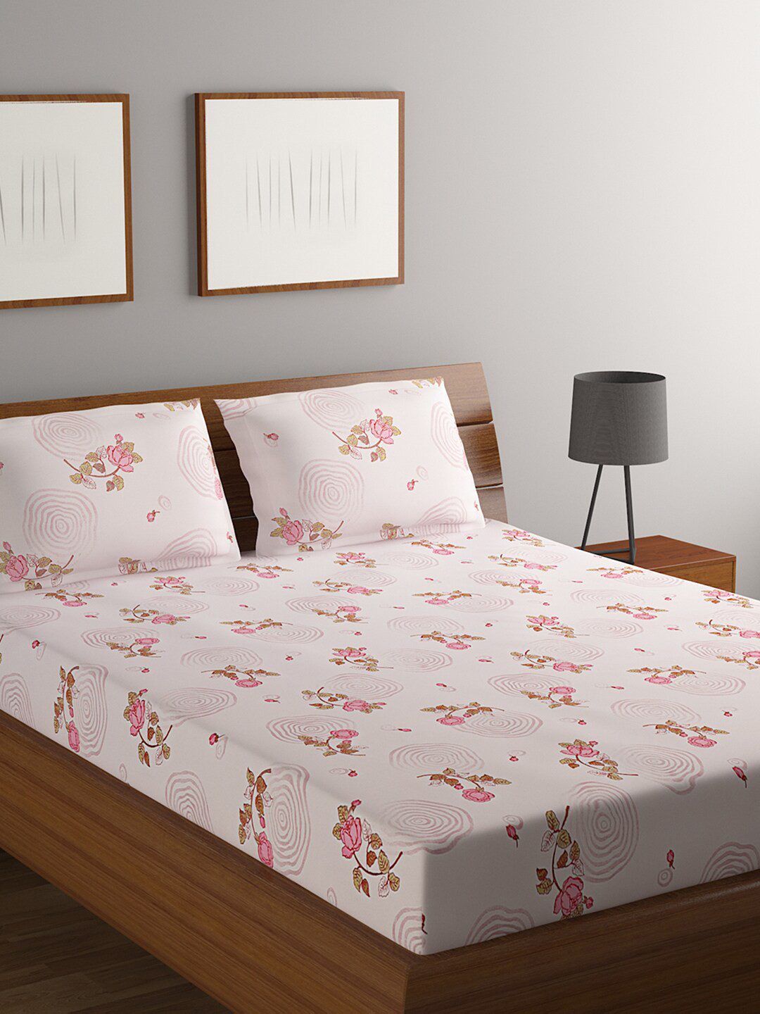 

BOMBAY DYEING Pink & Brown Floral 164 TC Pure Cotton King Bedsheet with 2 Pillow Covers