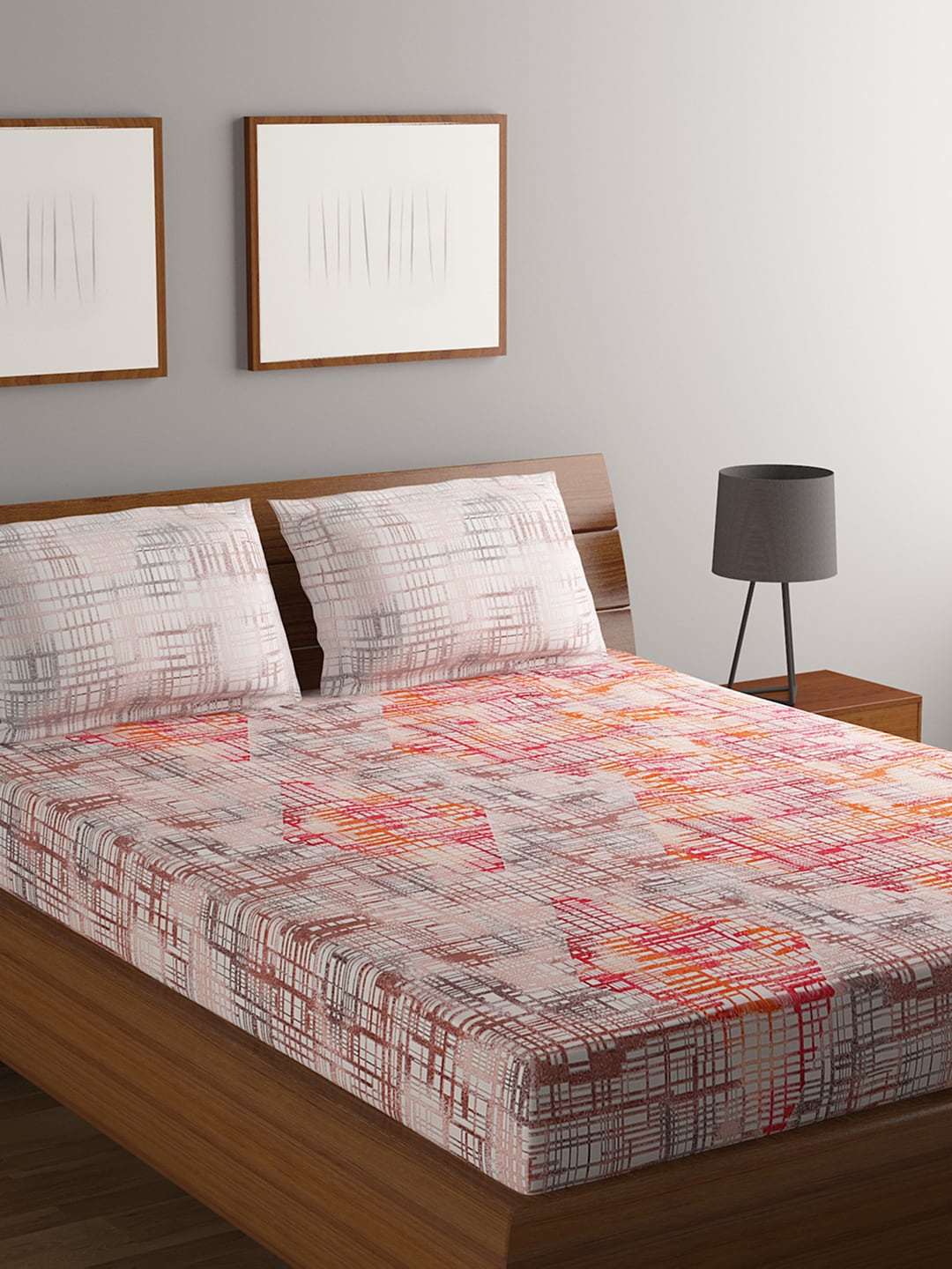 

BOMBAY DYEING White & Pink 180 TC King Bedsheet with 2 Pillow Covers