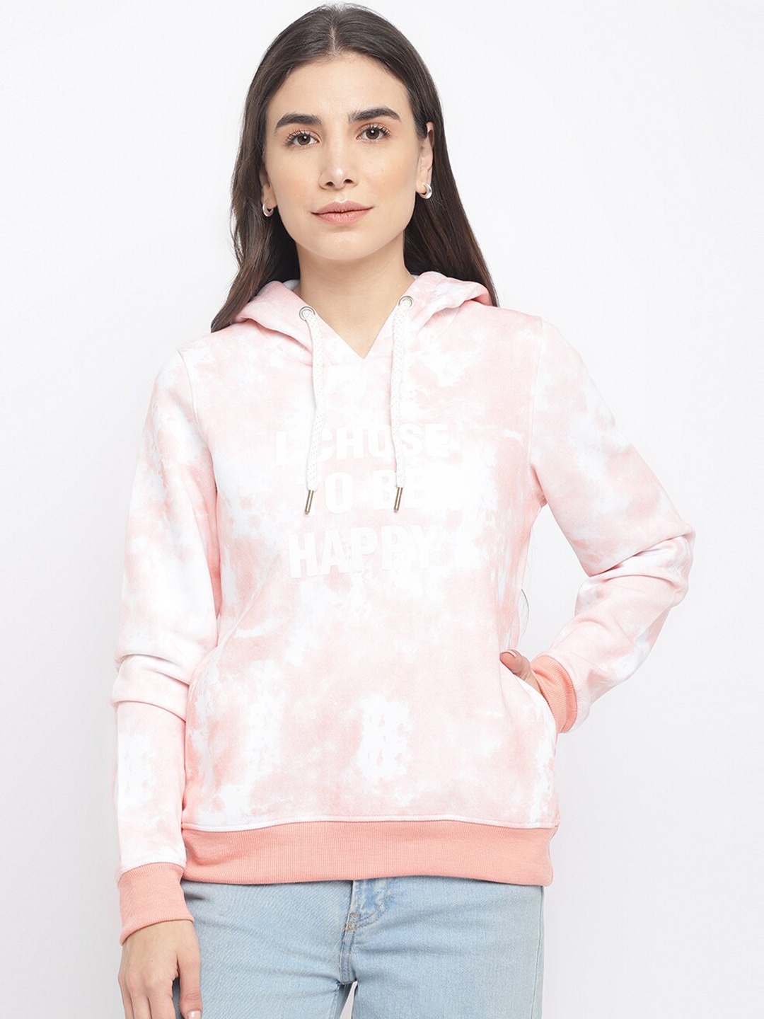 

Latin Quarters Women Orange & White Printed Hooded Pullover Sweater