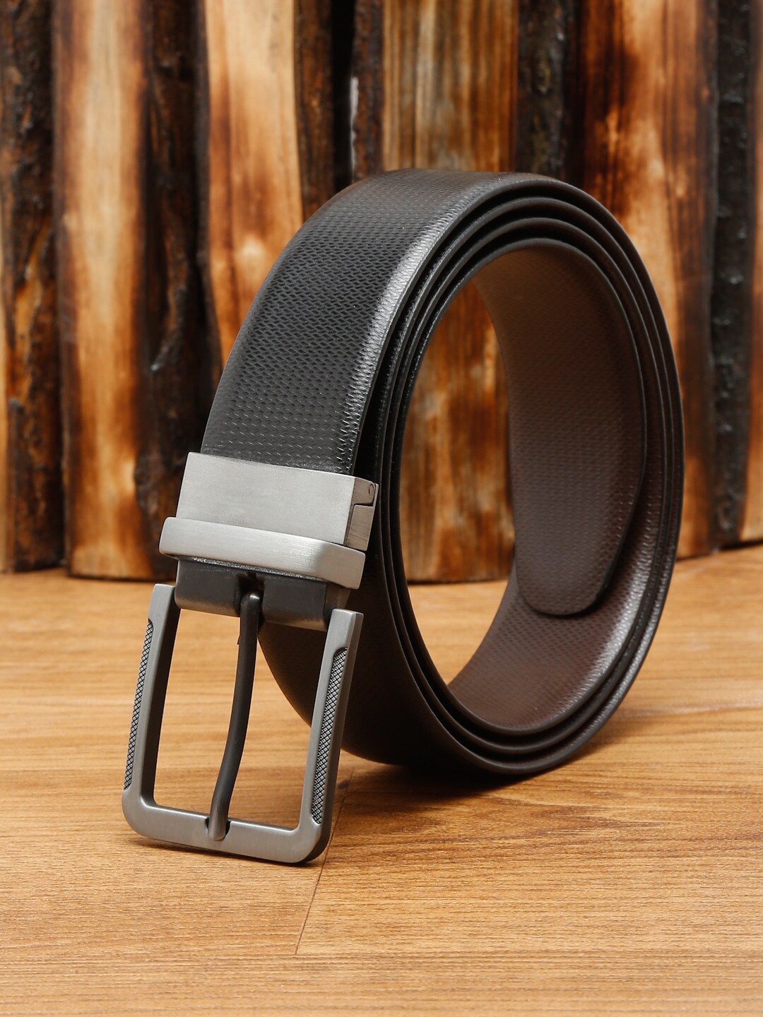 

Teakwood Leathers Men Black Textured Leather Formal Belt