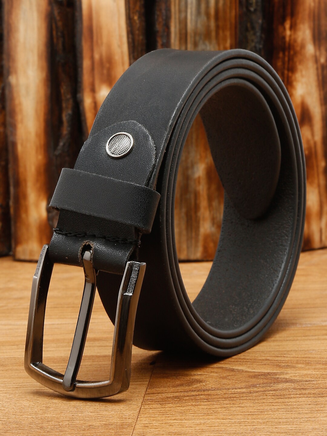 

Teakwood Leathers Men Black Solid Leather Belt