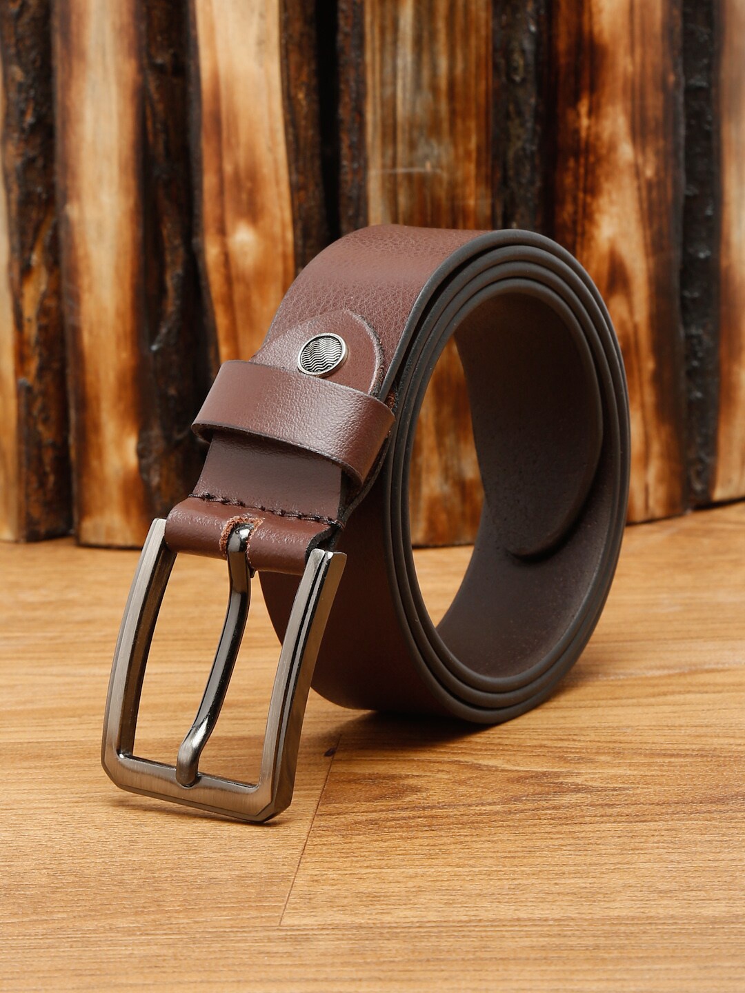 

Teakwood Leathers Men Brown Textured Leather Belt