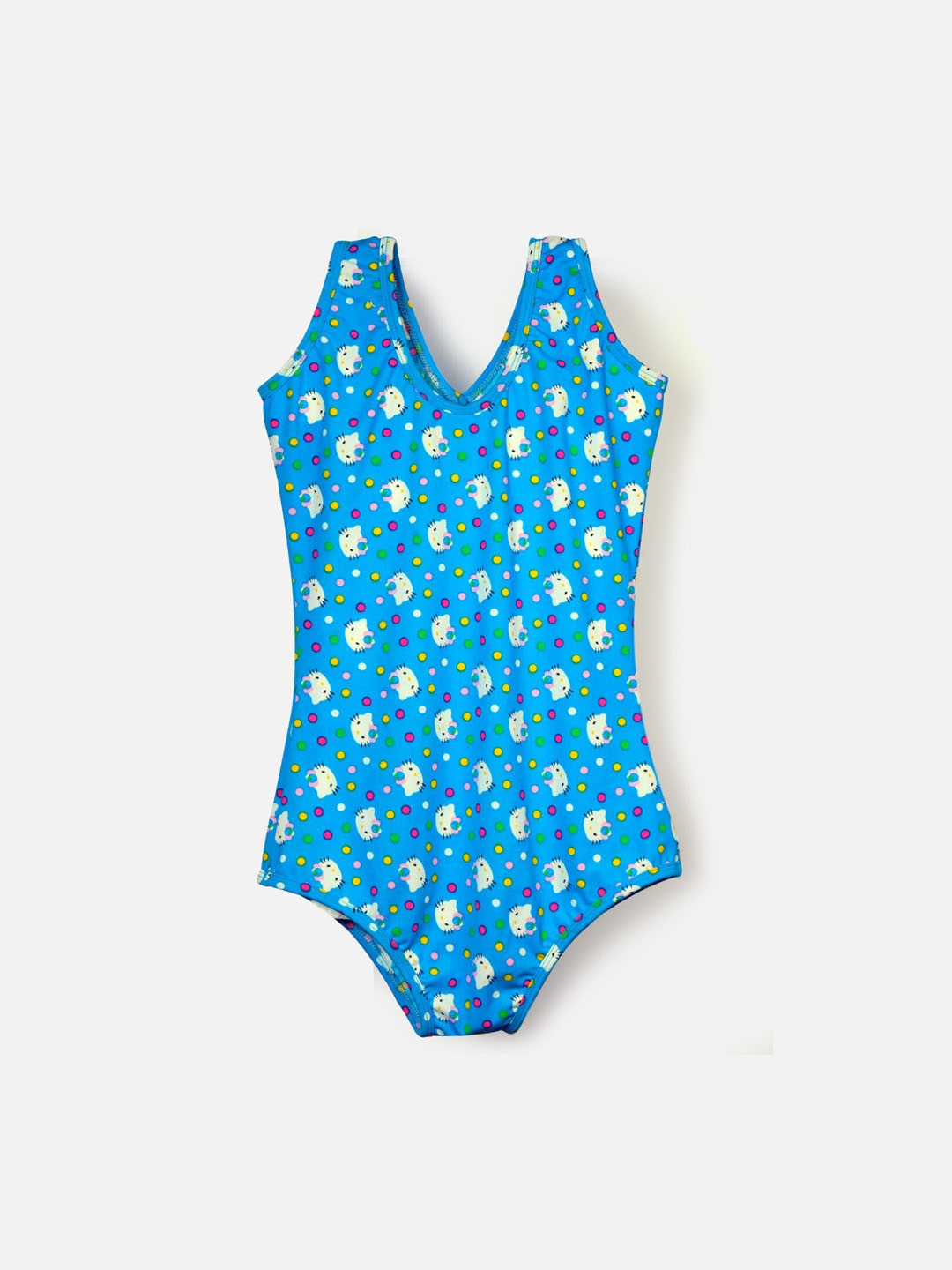 

CUKOO Girls Blue & White Kitty Printed Swimsuit