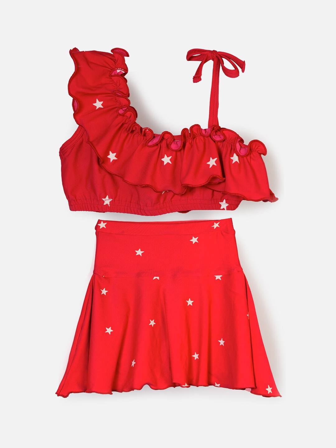 

CUKOO Girls Red & White Printed 2 Piece Swim Set