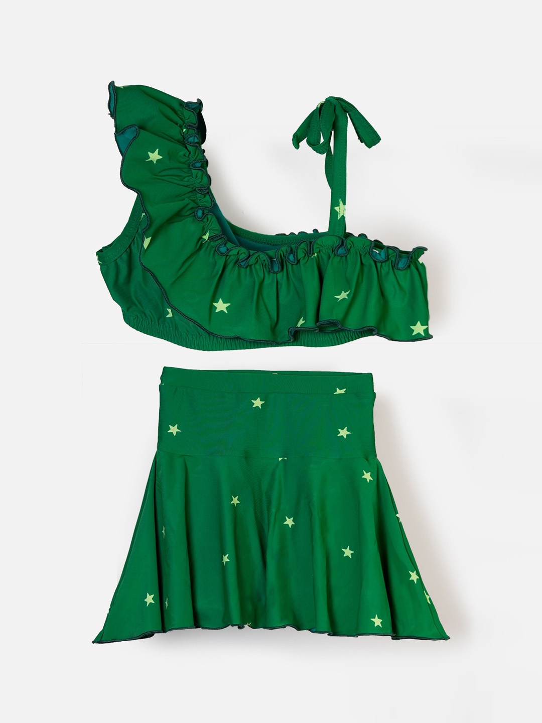 

CUKOO Girls Green & White Printed 2 Piece Swim Set