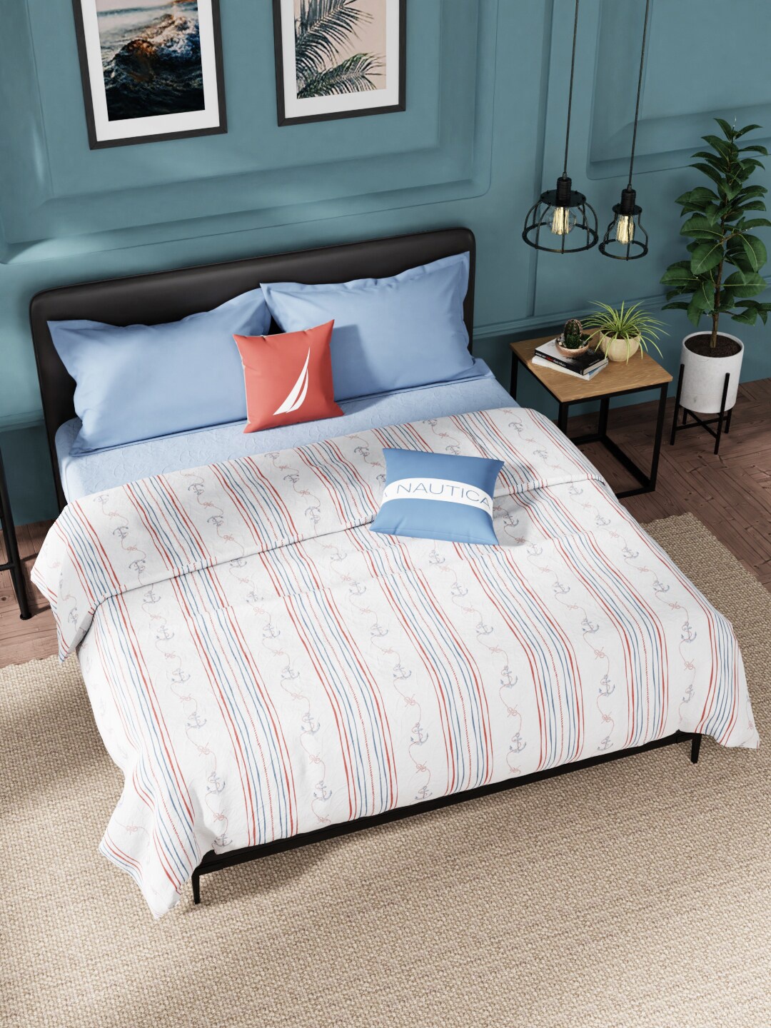 

Nautica White & Red Striped AC Room 210 GSM Cotton Double Bed Dohar