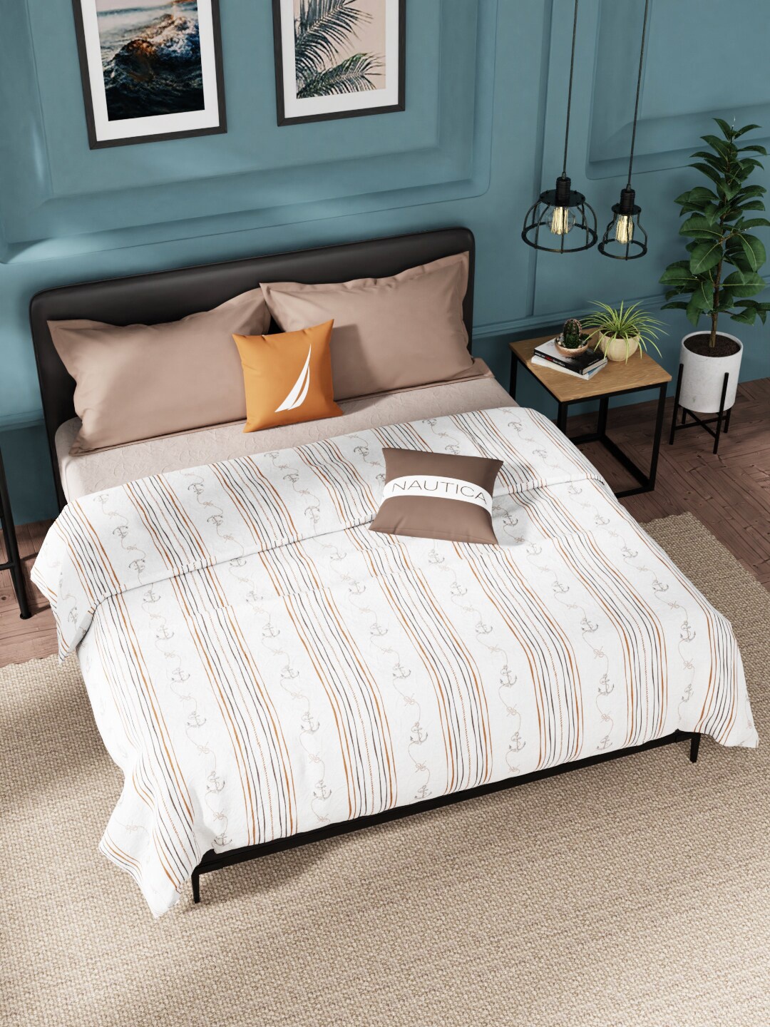 

Nautica White & Brown Striped AC Room 210 GSM Cotton Double Bed Dohar