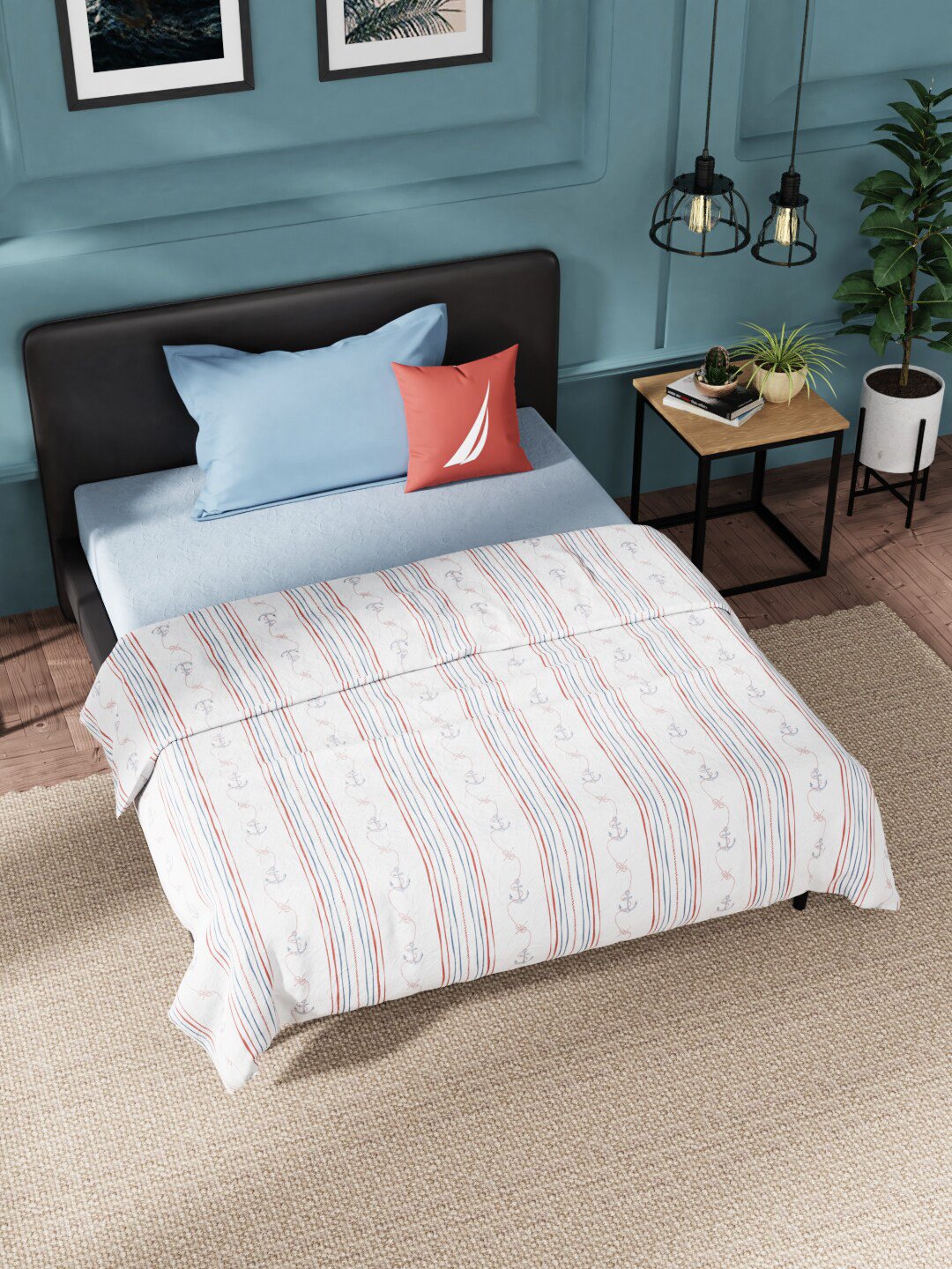 

Nautica White & Red Striped AC Room 210 GSM Cotton Single Bed Dohar
