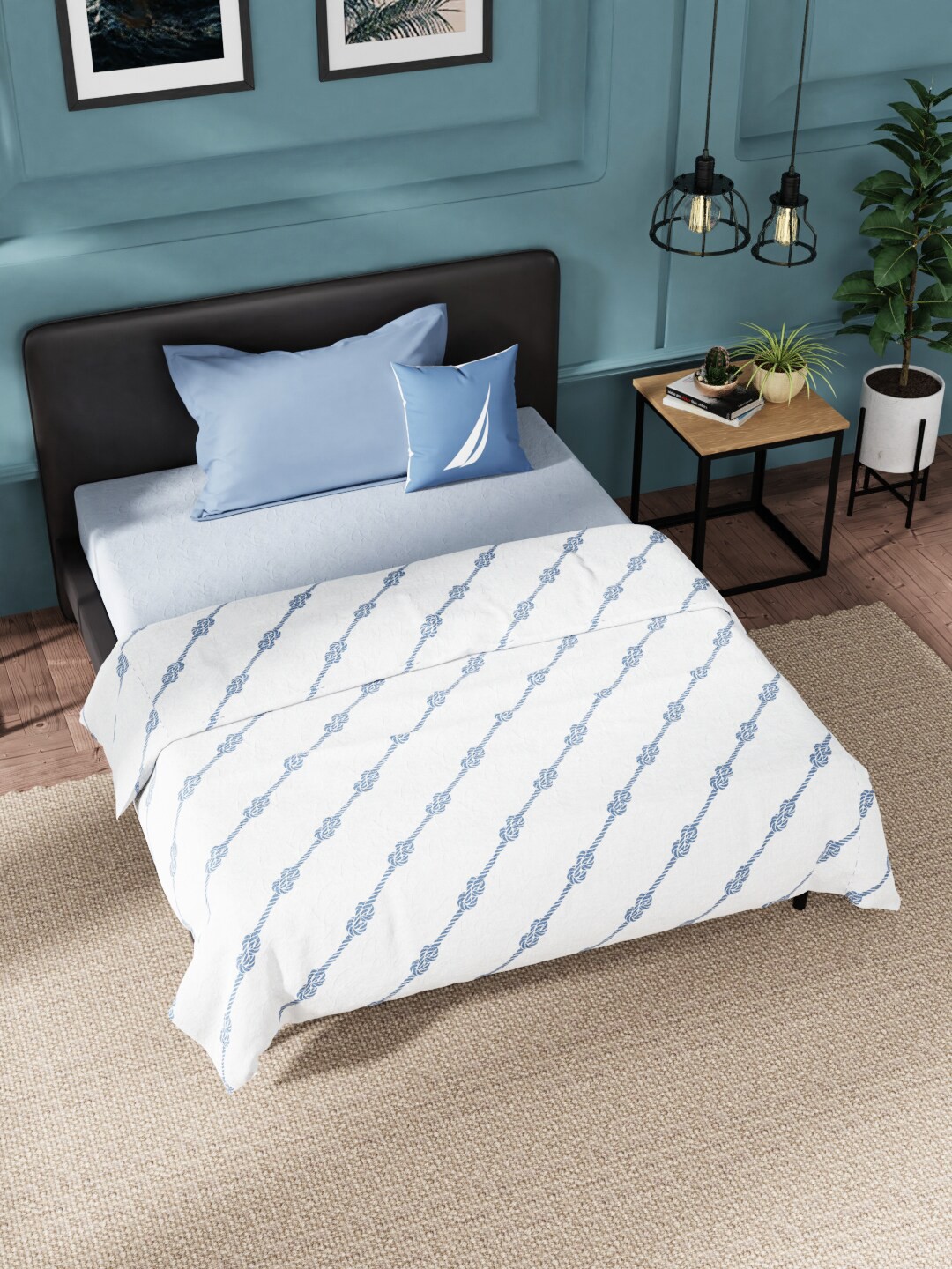 

Nautica White & Blue AC Room 210 GSM Cotton Single Bed Dohar