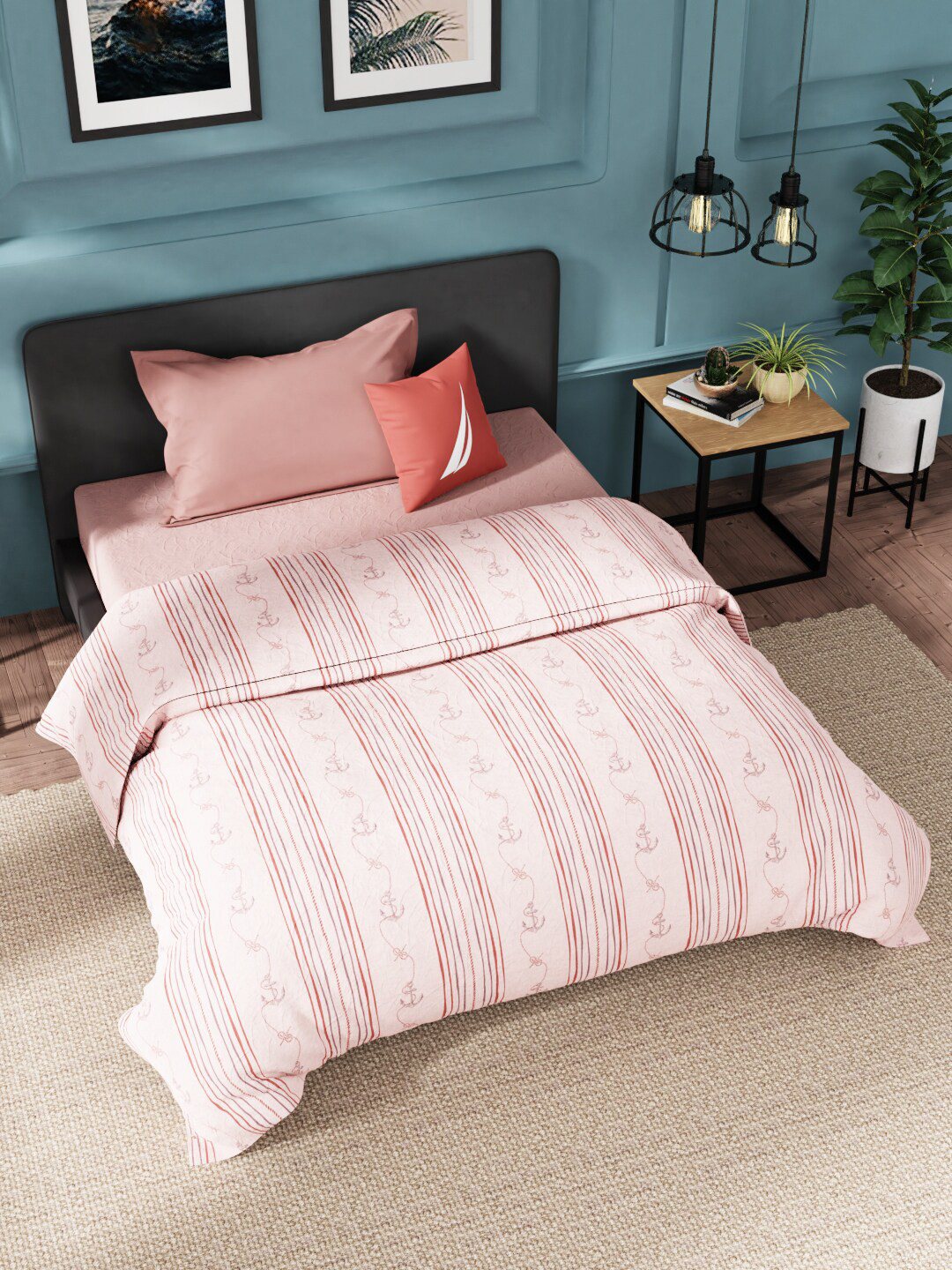 

Nautica Pink & Maroon Striped AC Room 120 GSM Pure Cotton Single Bed Quilt