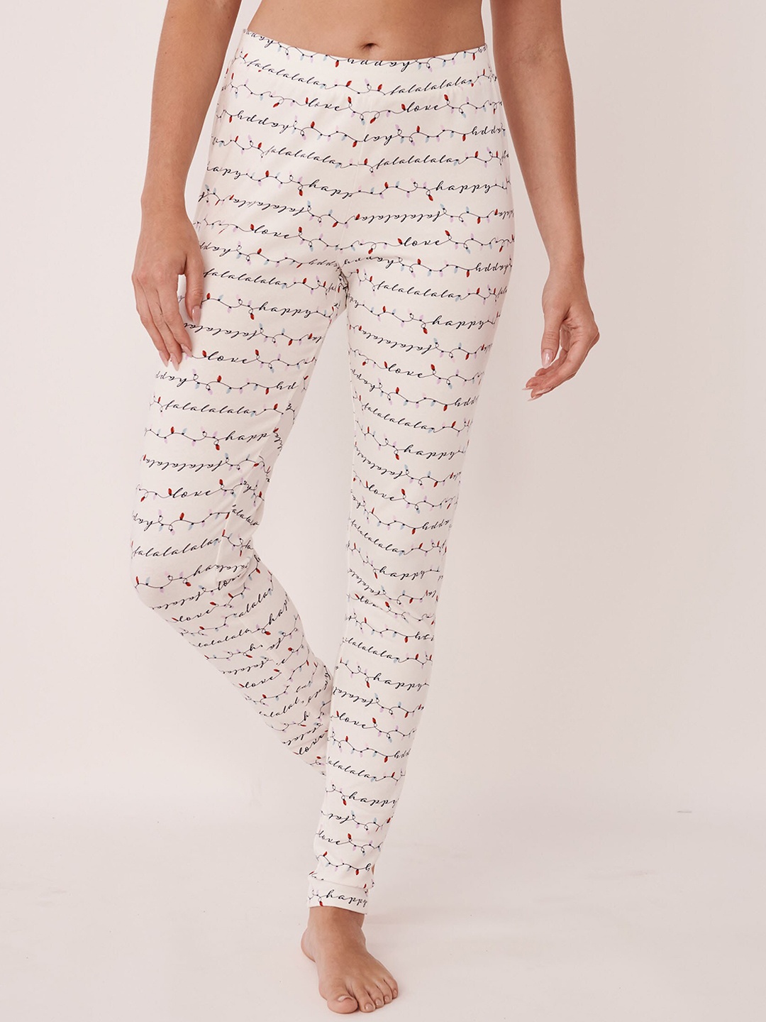 

La Vie en Rose Women White & Grey Printed Pure Cotton Night suit