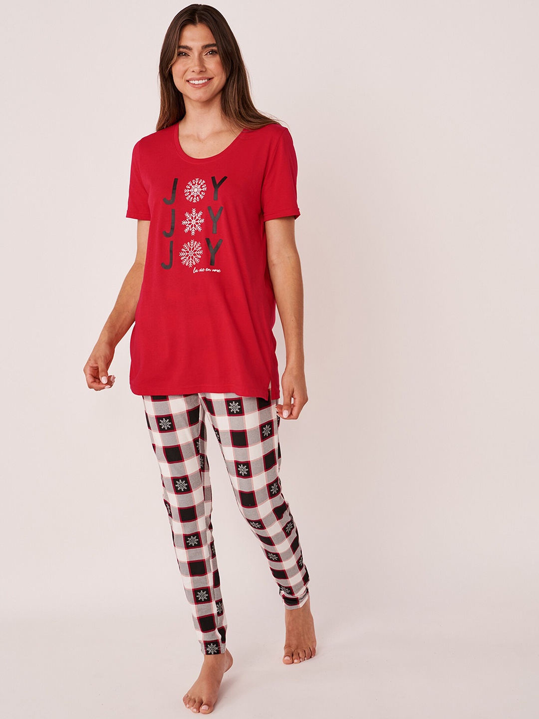 

La Vie en Rose Women White & Red Printed Pure Cotton Night suit