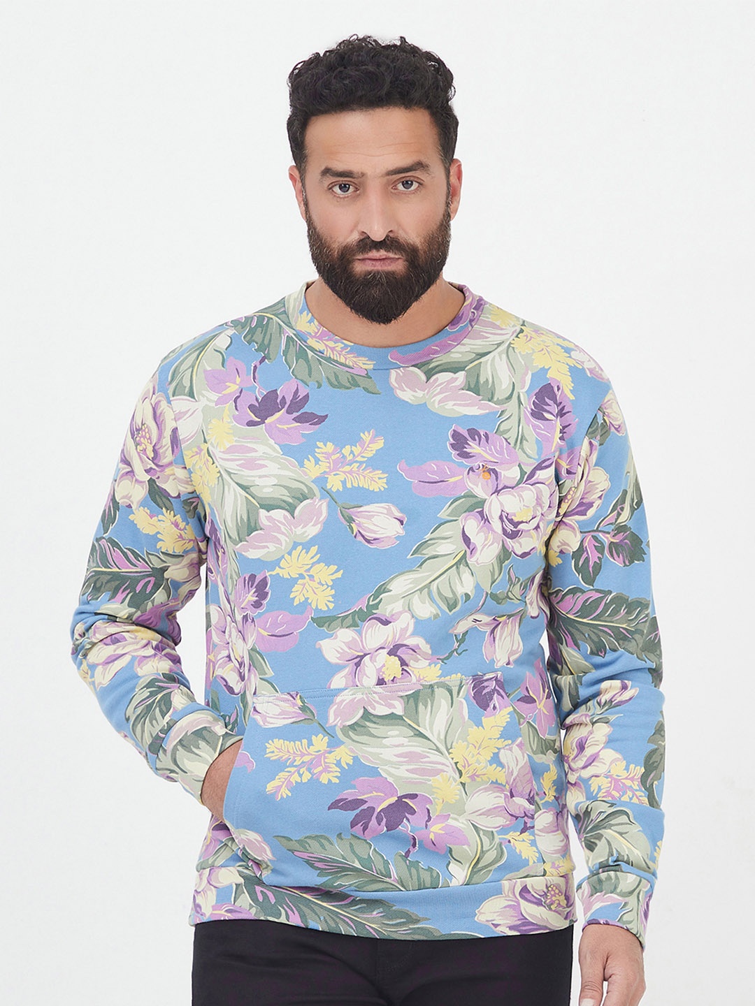 

MR BUTTON Men Blue Printed Cotton Sweatshirt