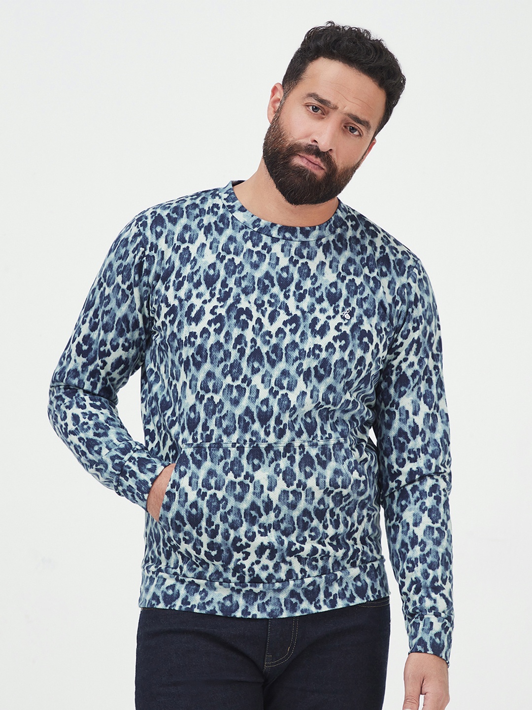 

MR BUTTON Men Blue Printed Cotton Sweatshirt
