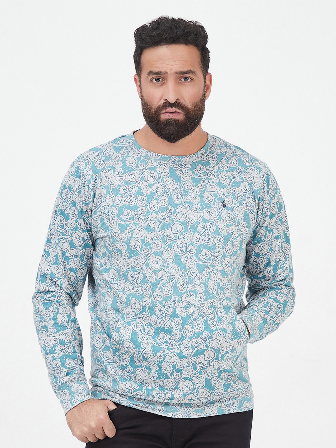 

MR BUTTON Men Sea Green Printed Cotton Sweatshirt
