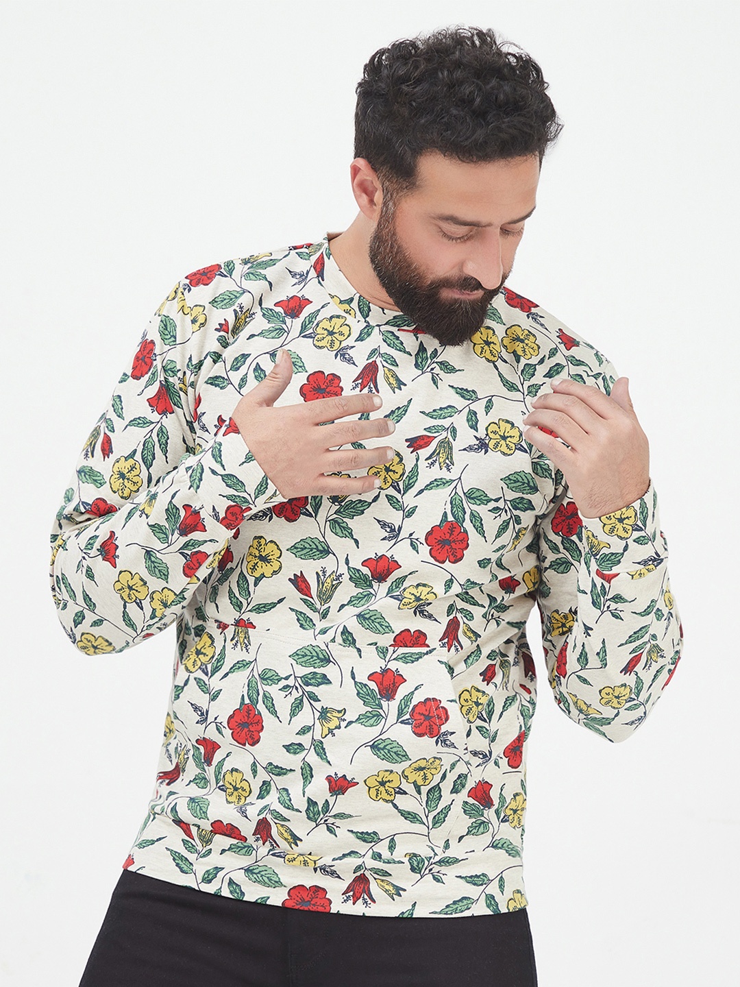 

MR BUTTON Men Beige Printed Cotton Sweatshirt