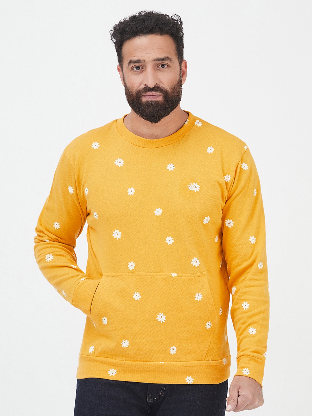 

MR BUTTON Men Mustard Printed Cotton Sweatshirt