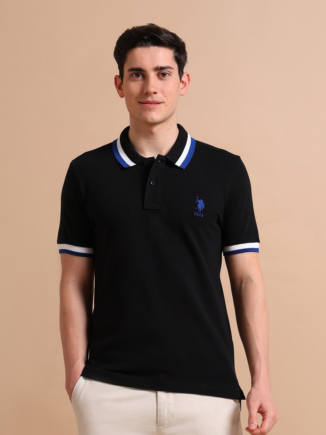 

U.S. Polo Assn. Men Pure Cotton Heritage Tipped Polo T-Shirt, Black