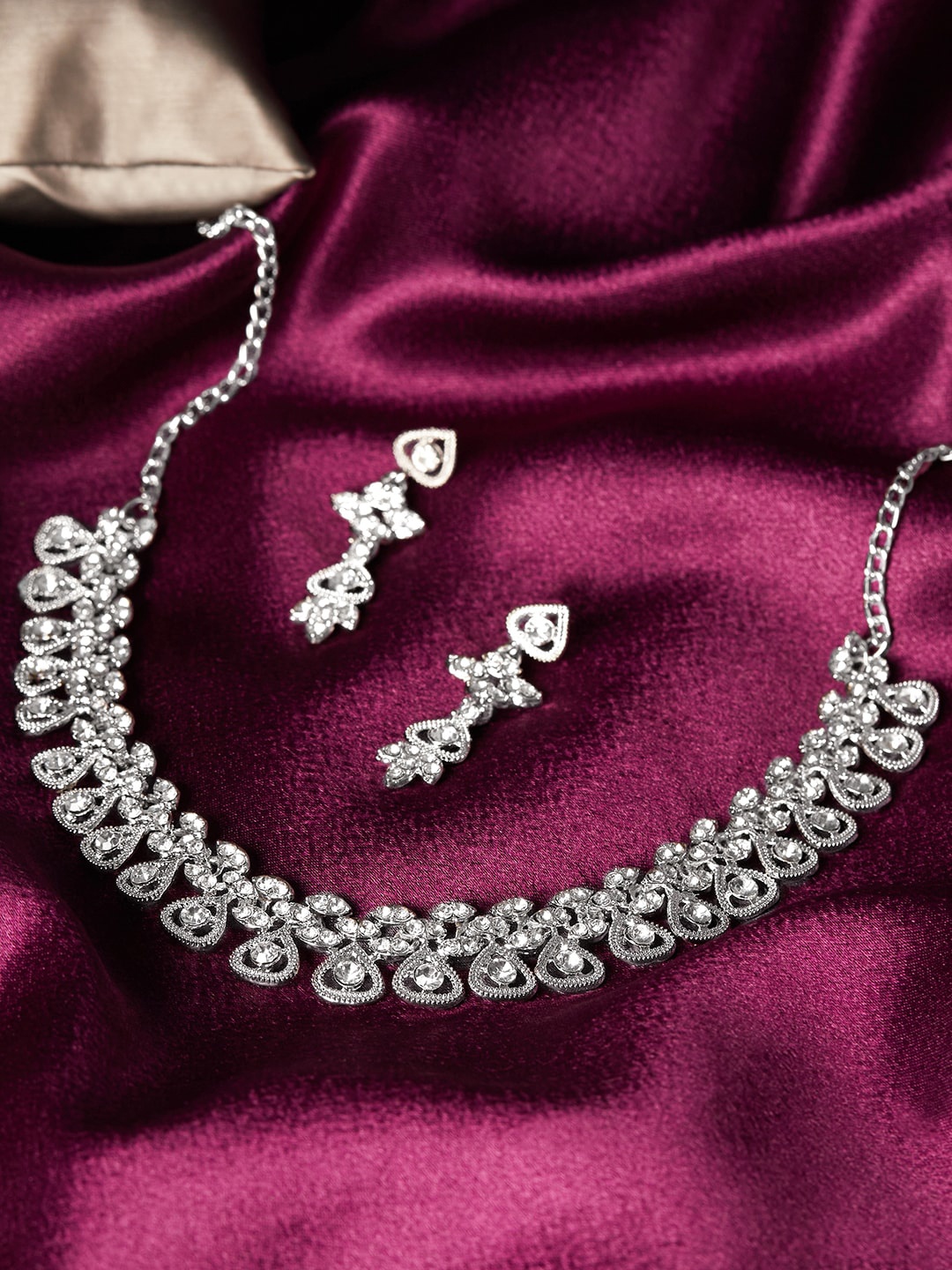

Anouk Women Silver-Plated White AD Studded Jewellery Set