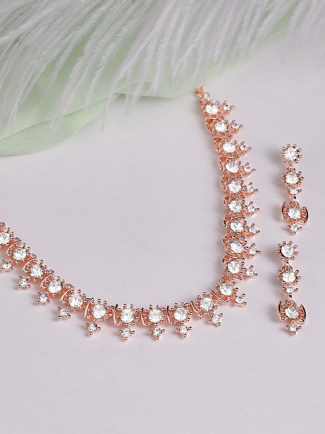 

Anouk Women Rose Gold-Plated White AD-Studded Jewellery Set