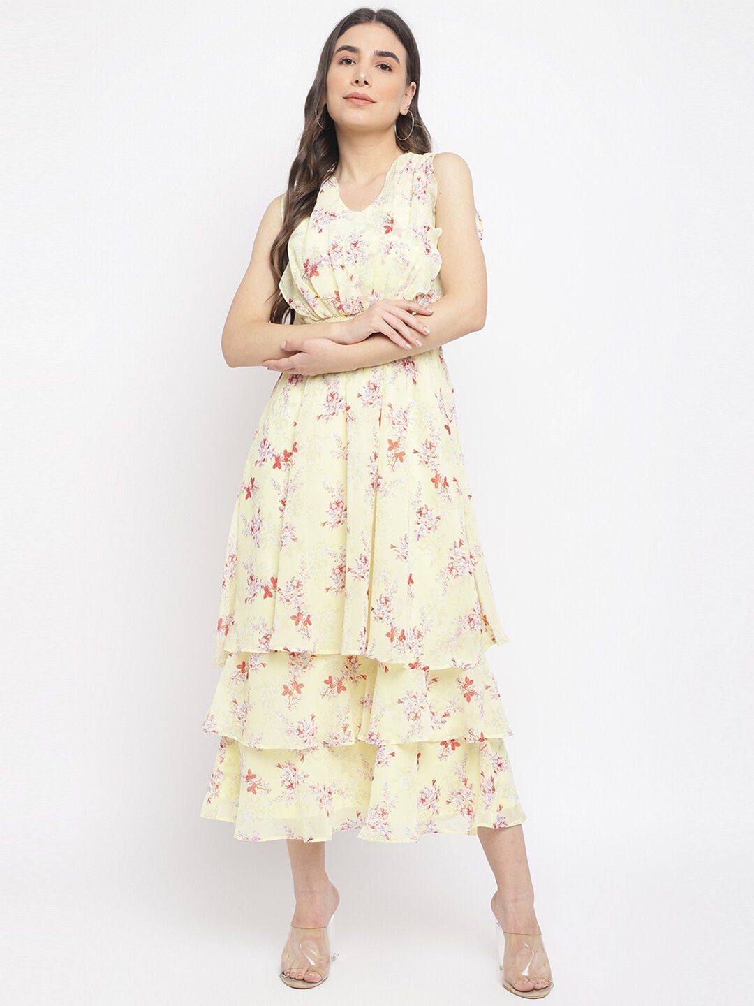

Latin Quarters Women Yellow & Red Floral Midi Dress