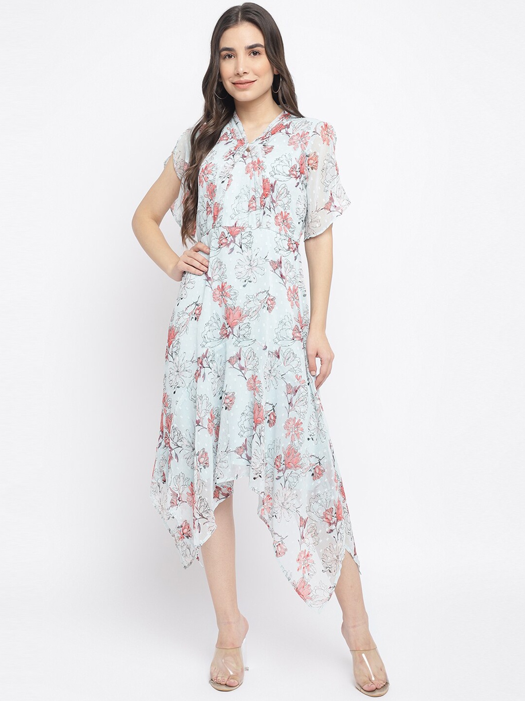 

Latin Quarters Women Blue & Red Floral A-Line Midi Dress