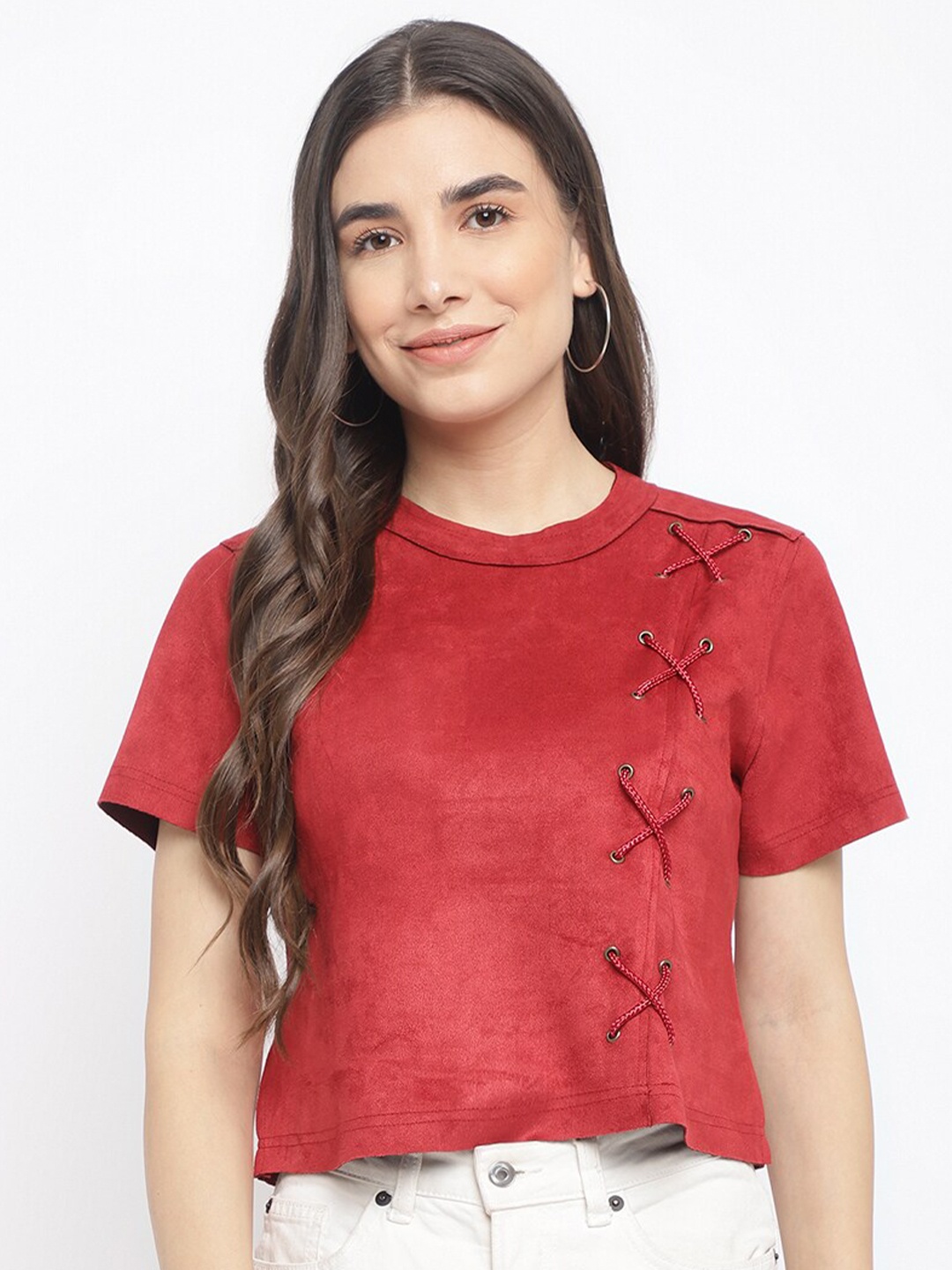 

Latin Quarters Women Maroon Crop Top