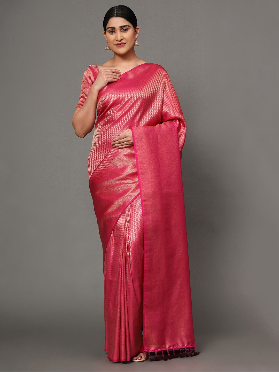 

Ekta Textiles Pink Woven Design Zari Pure Silk Banarasi Saree
