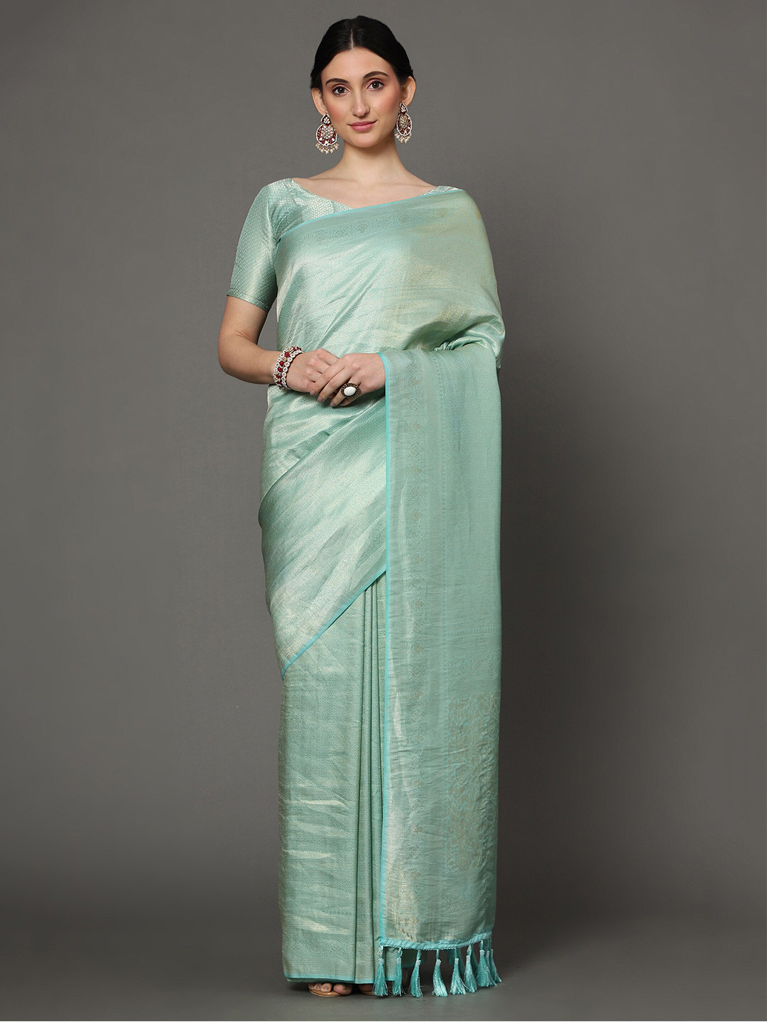 

Ekta Textiles Turquoise Blue Woven Design Zari Pure Silk Banarasi Saree