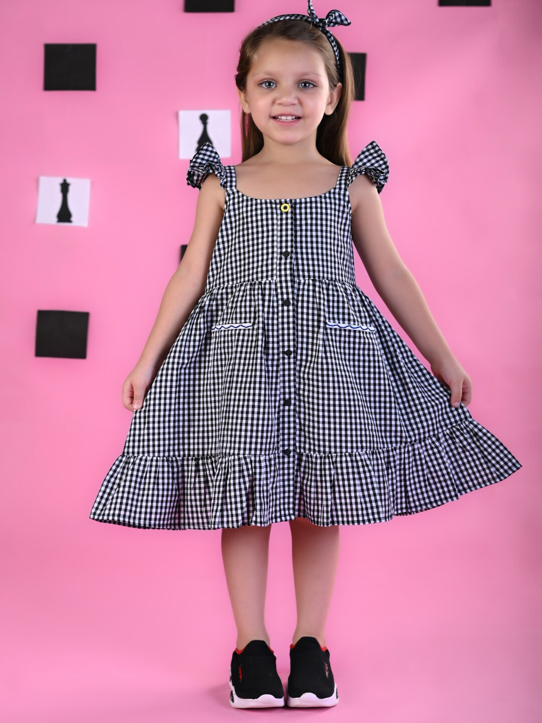 

Beyabella Girls Black Checked A-Line Dress