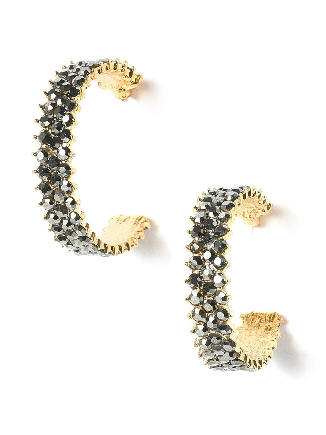 

W Grey & Gold-Toned Contemporary Half Hoop Earrings