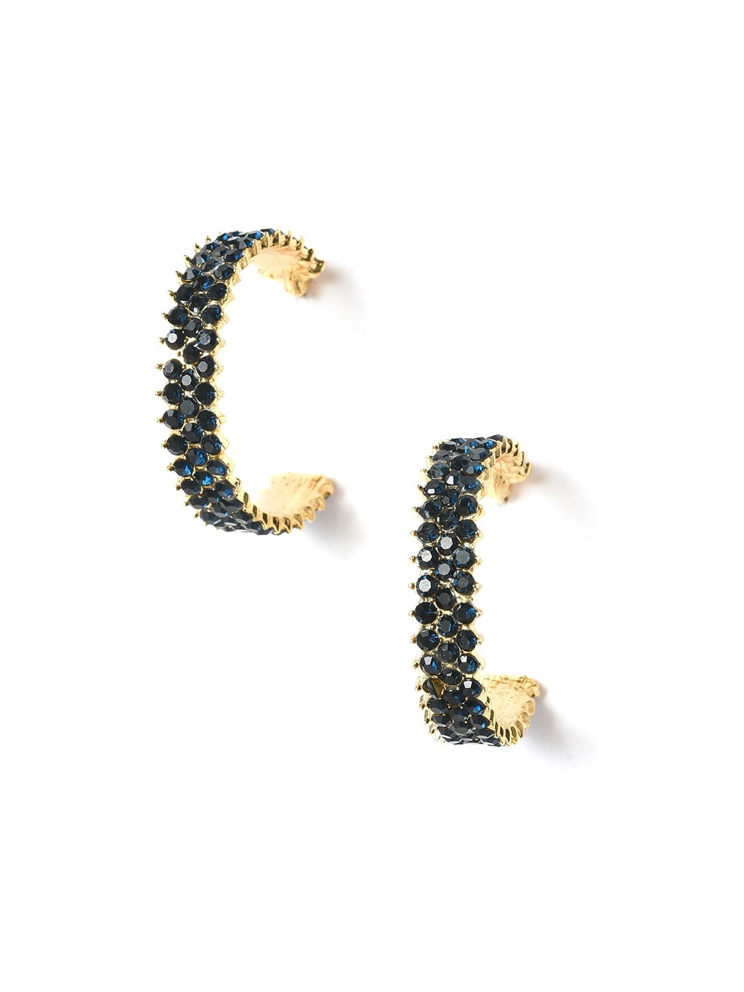 

W Blue & Gold-Toned Contemporary Half Hoop Earrings