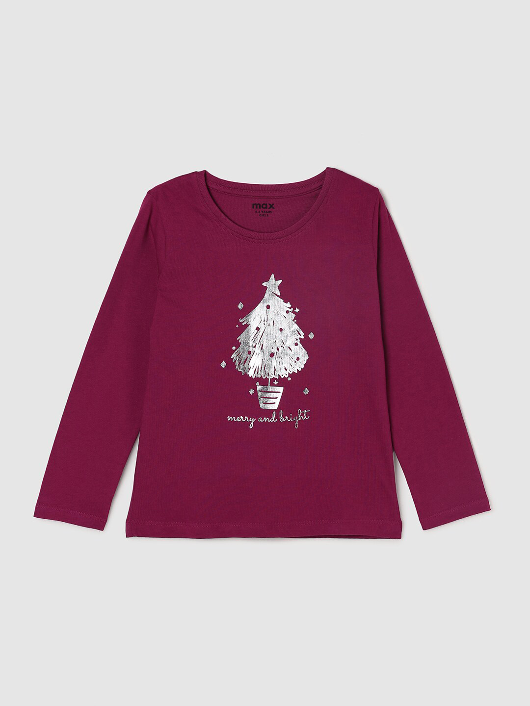 

max Girls Burgundy Printed T-shirt