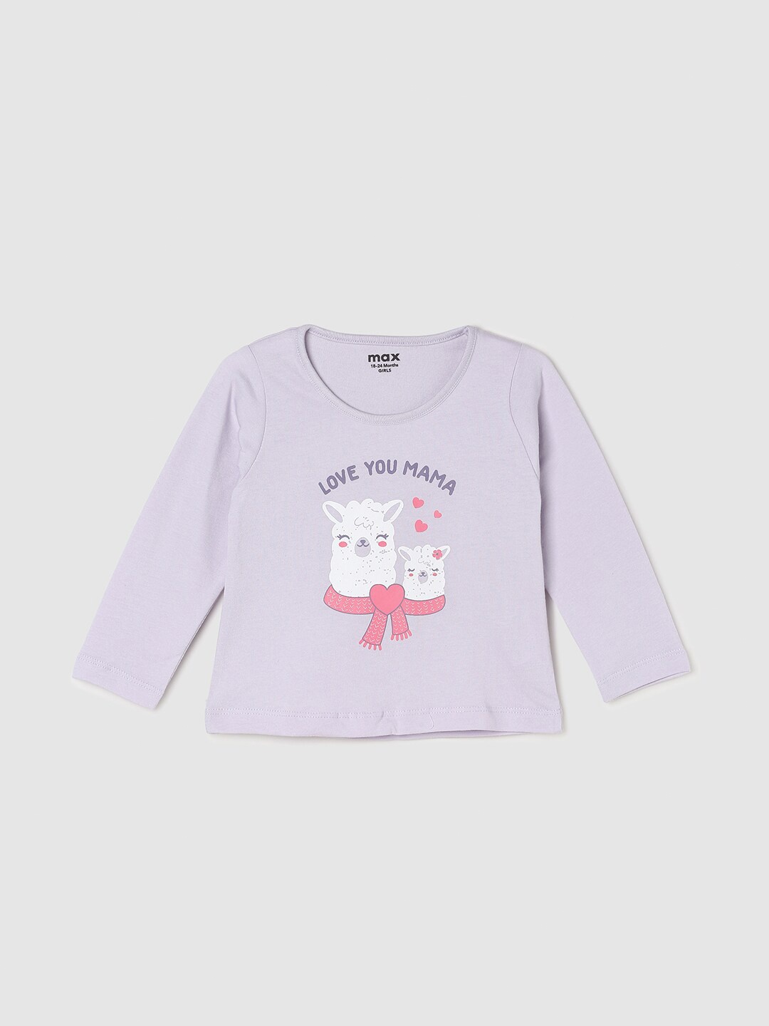 

max Girls Lavender Printed Cotton T-shirt