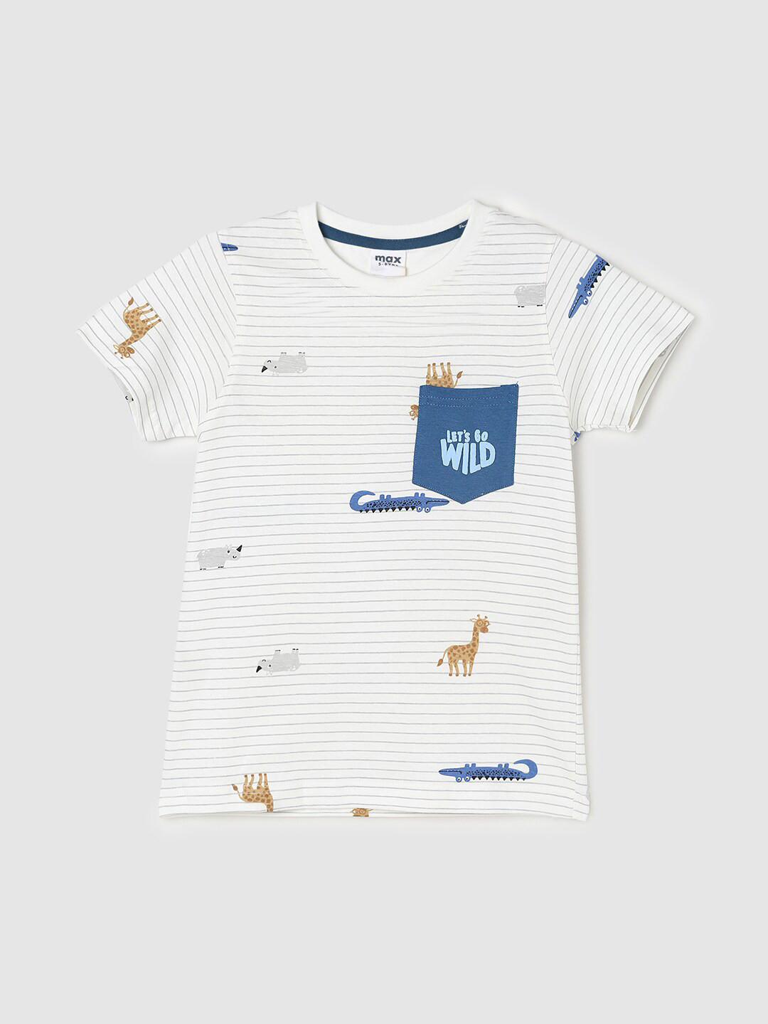 

max Boys Cream-Coloured Striped Cotton T-shirt