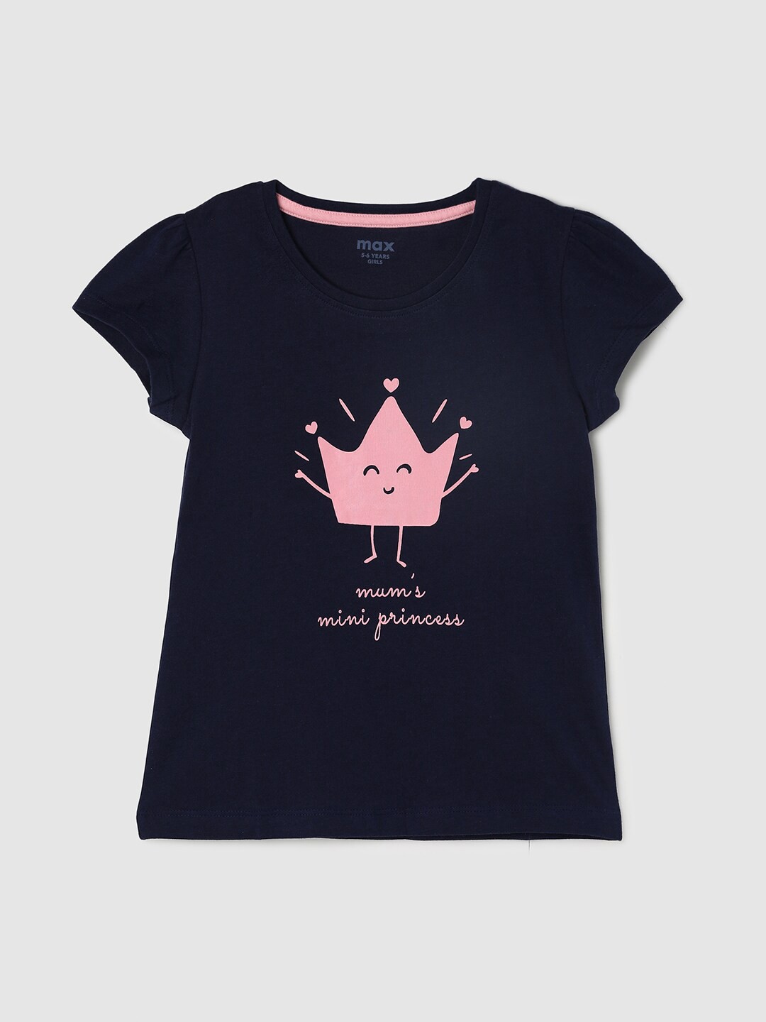 

max Girls Blue Typography Printed Cotton T-shirt