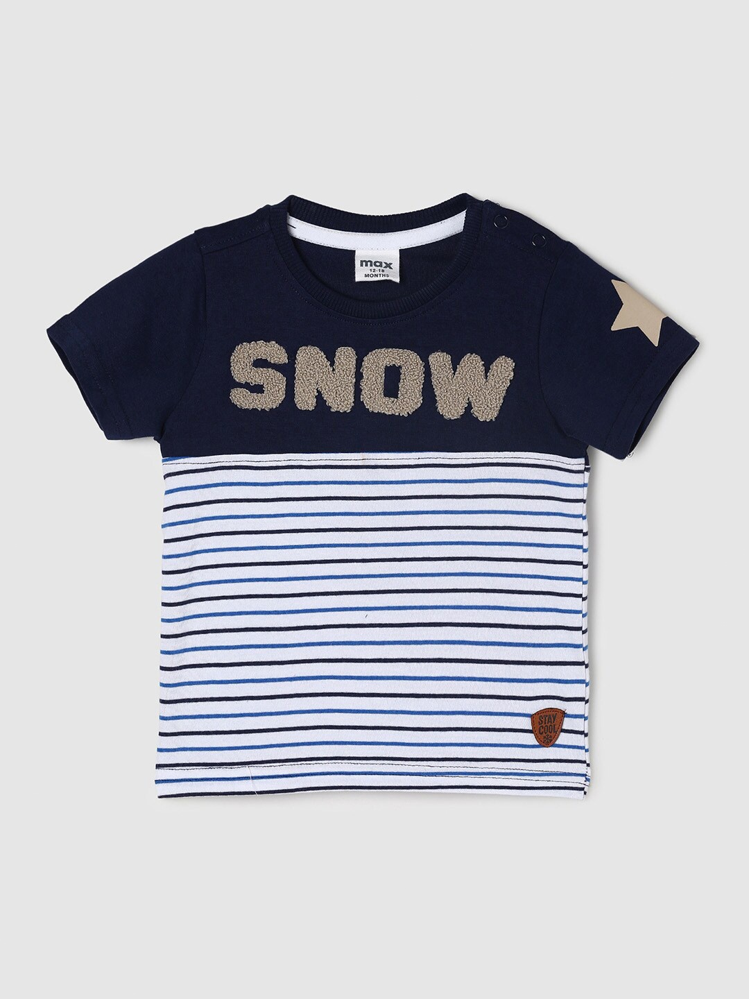 

max Boys Navy Blue & White Striped Cotton T-shirt