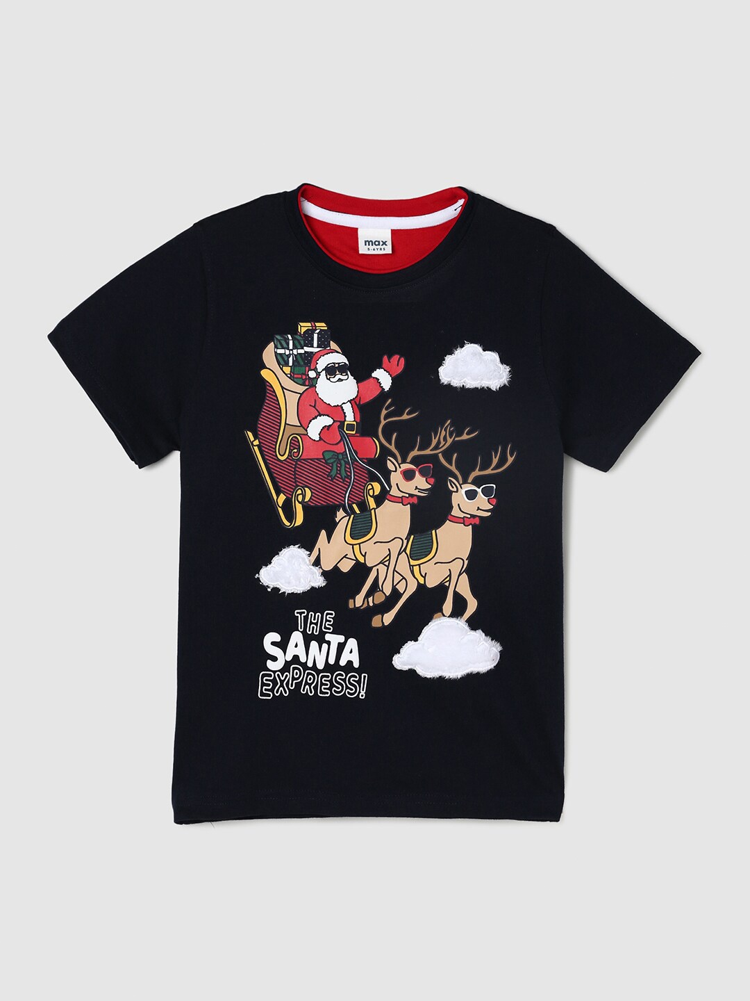 

max Boys Black Printed Cotton T-shirt