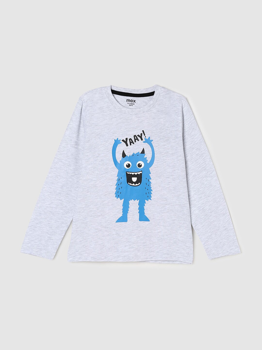 

max Boys Grey & Blue Printed Cotton T-shirt