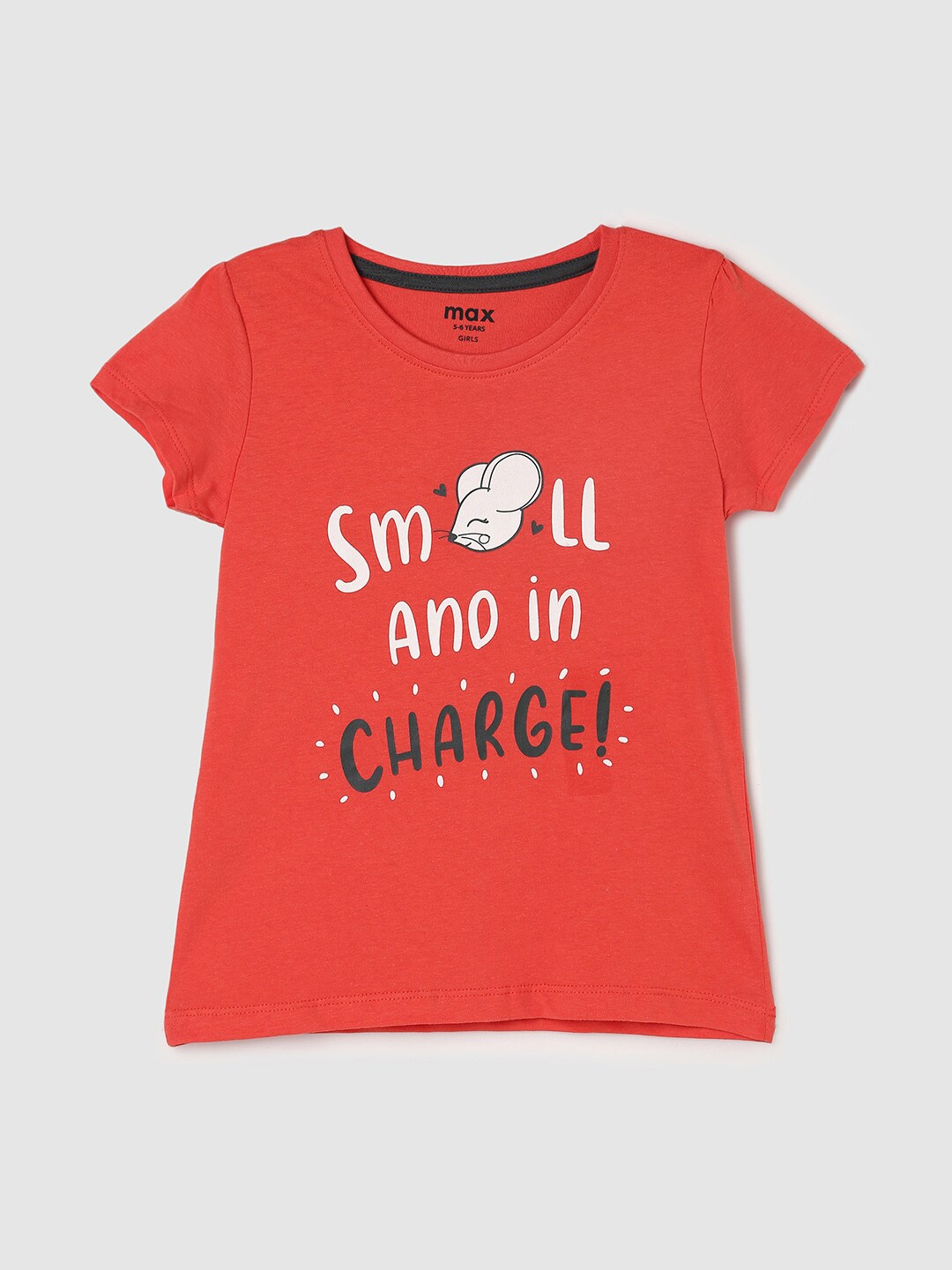 

max Girls Orange Typography Printed T-shirt