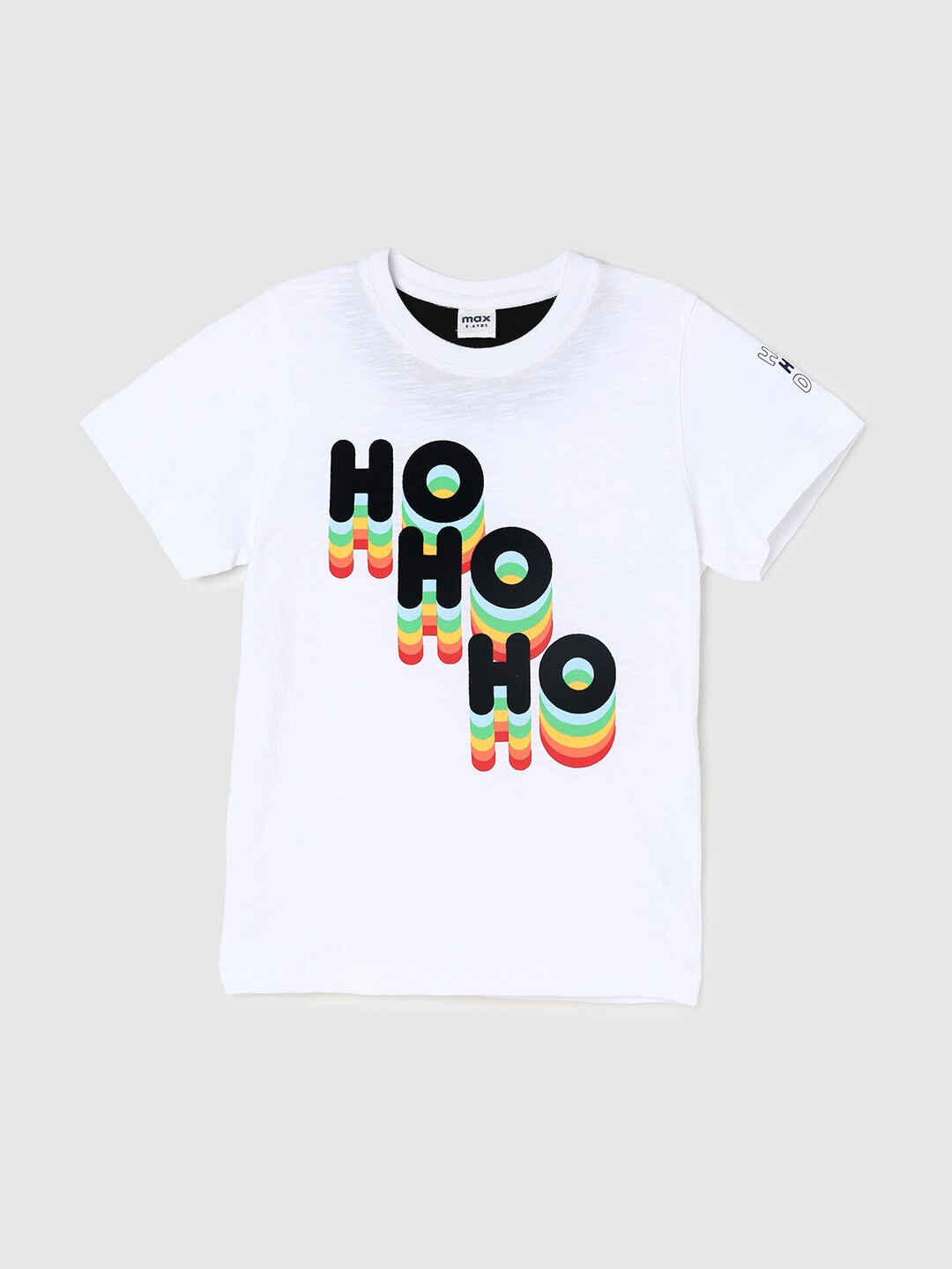 

max Boys White Typography Printed T-shirt