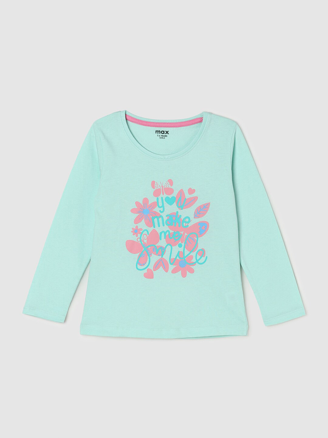 

max Girls Green Floral Printed T-shirt