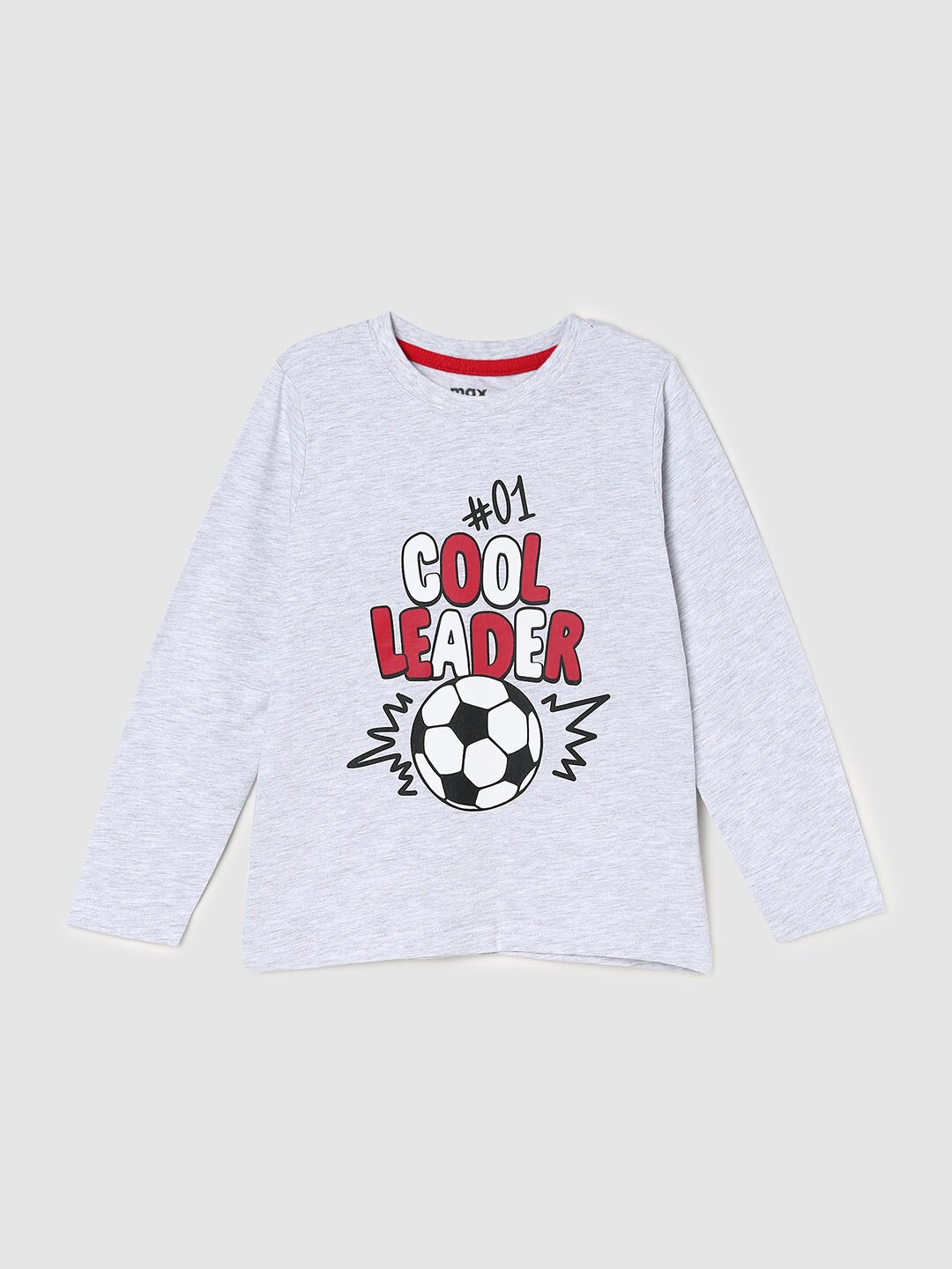 

max Boys Grey Typography Printed Cotton T-shirt